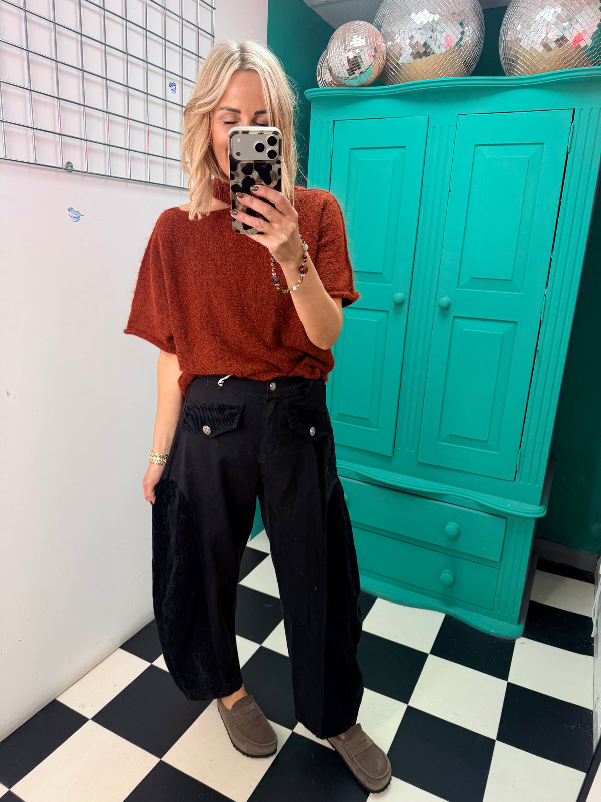 Cord patch trousers - Black