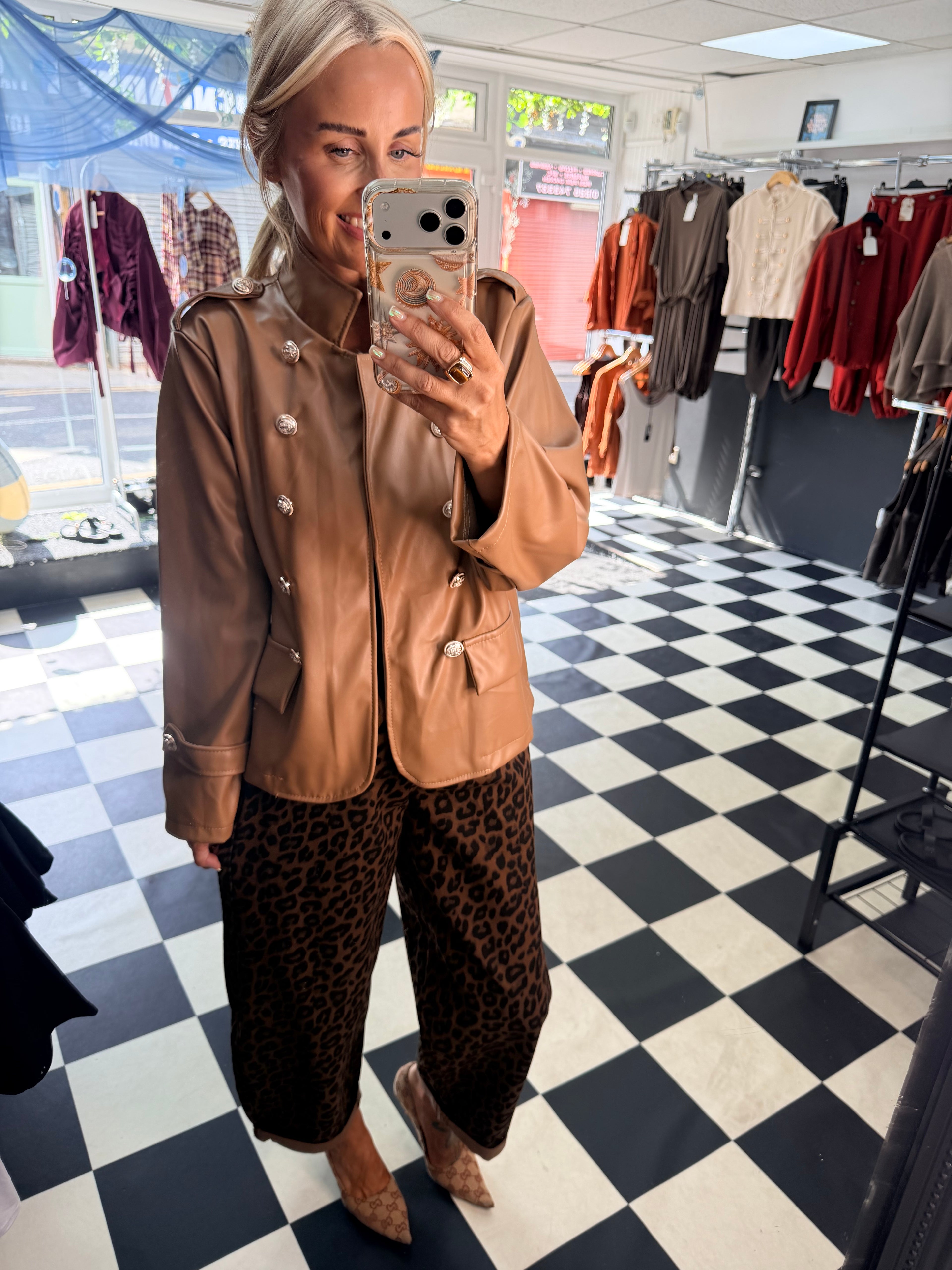 Boxy Style Pu Blazer Tan