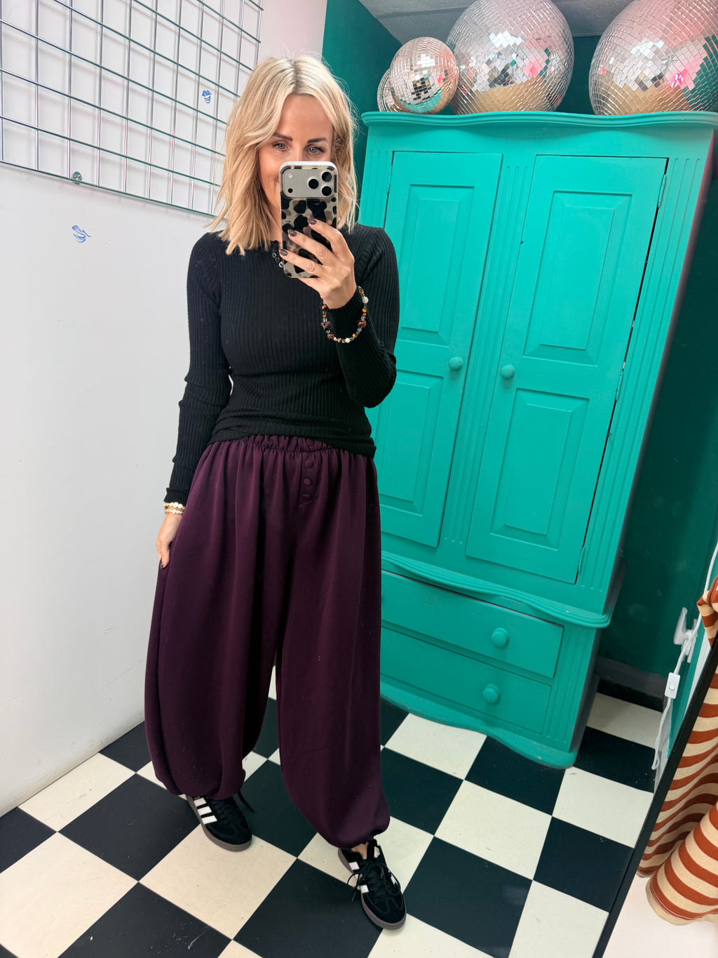 Button front cuff joggers - Plum