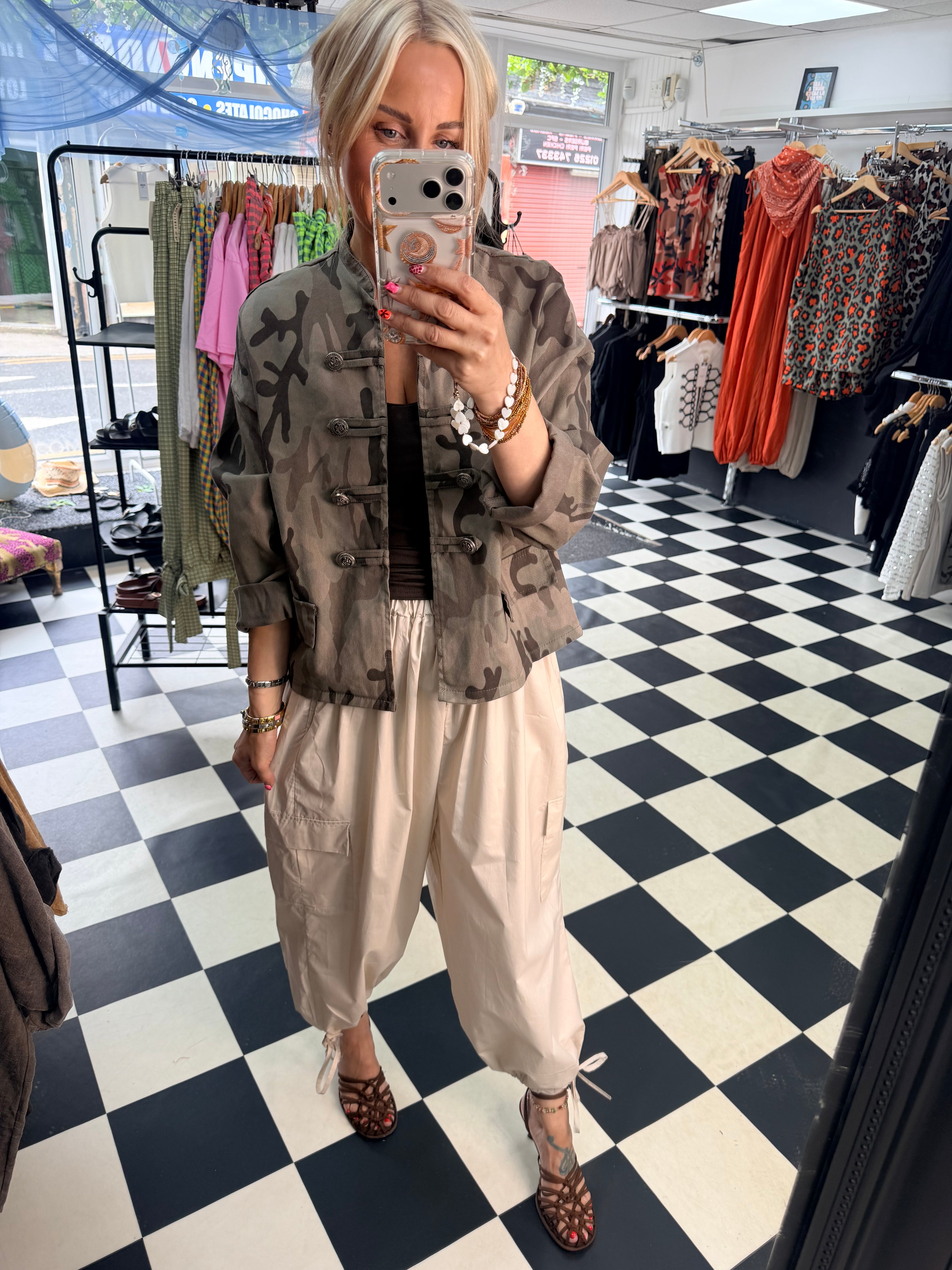 Camo Denim Military Jacket Mocha