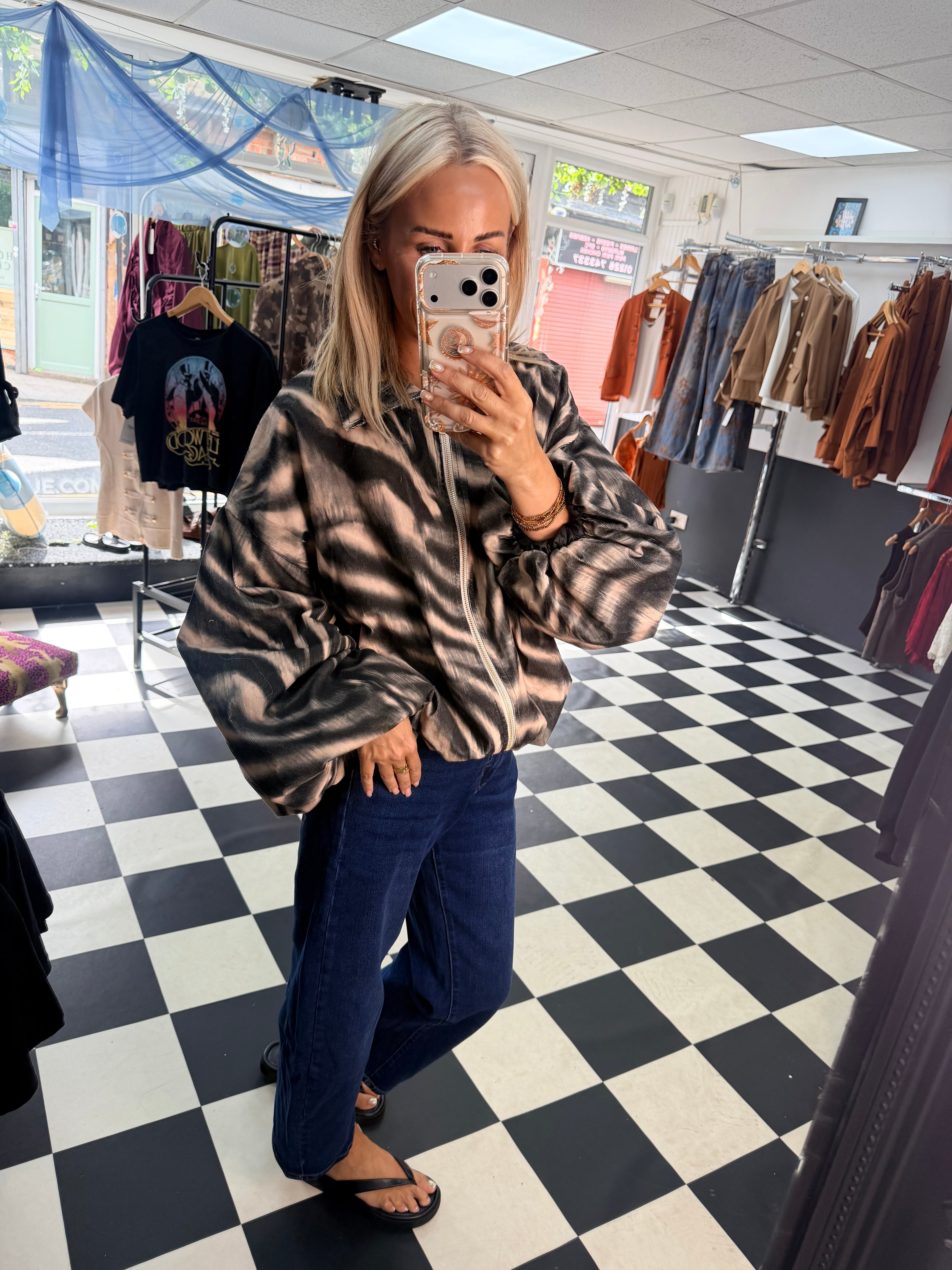Needlecord Zebra Slouchy Jacket Black