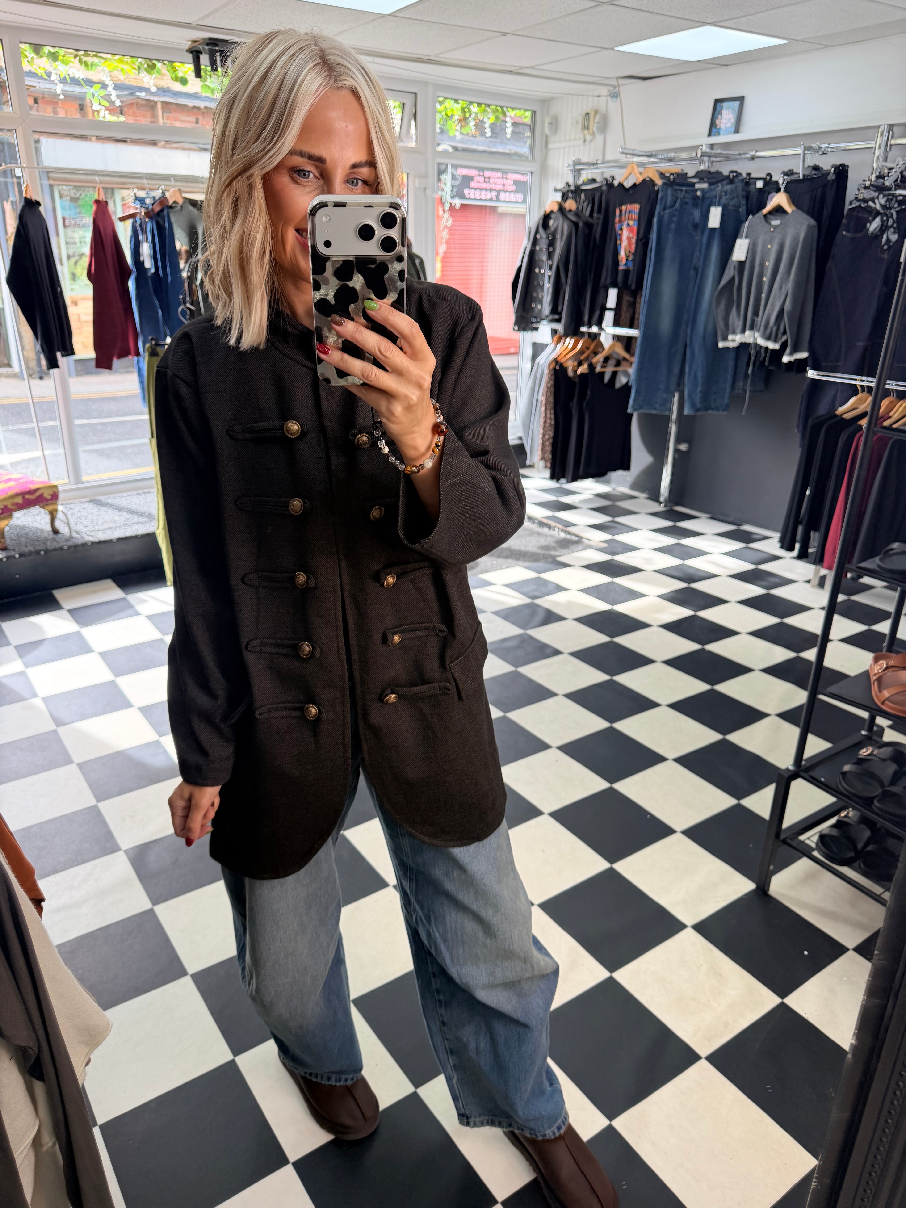 Herringbone Military Jacket Chocolate