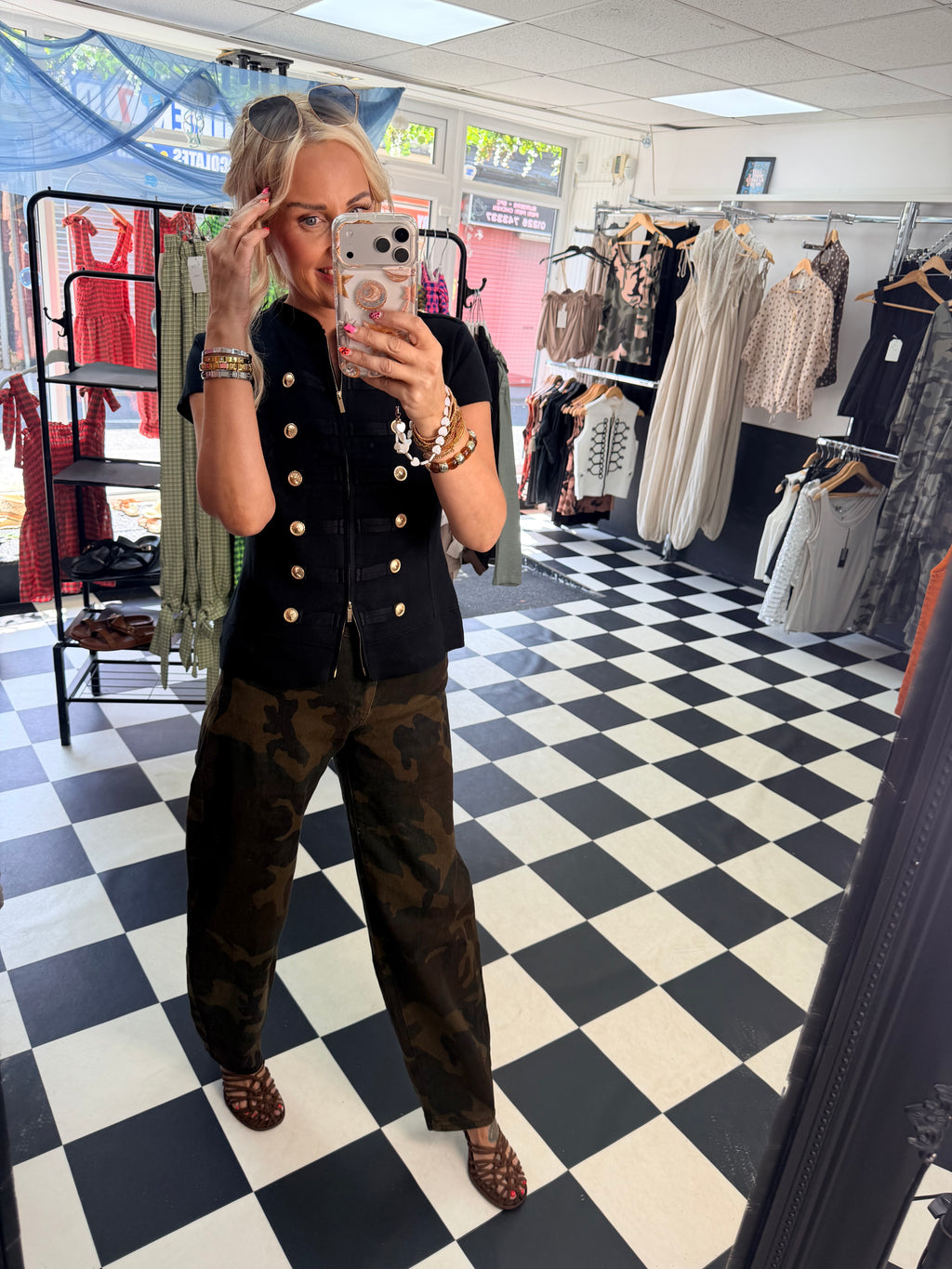 Military Cap Sleeve Waistcoat Black