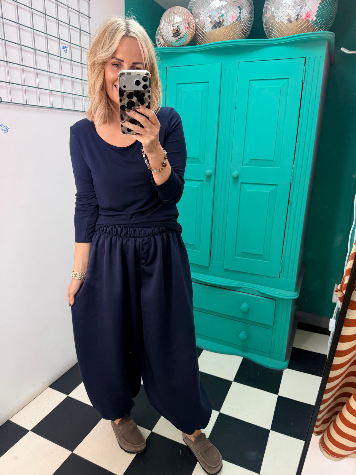 Button front cuff joggers - Navy