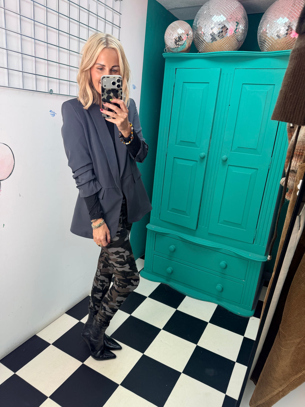 Ruched Sleeve Blazer Grey
