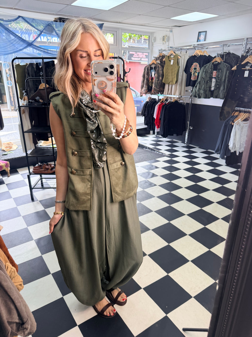 Bandana Scarf Jumpsuit Khaki