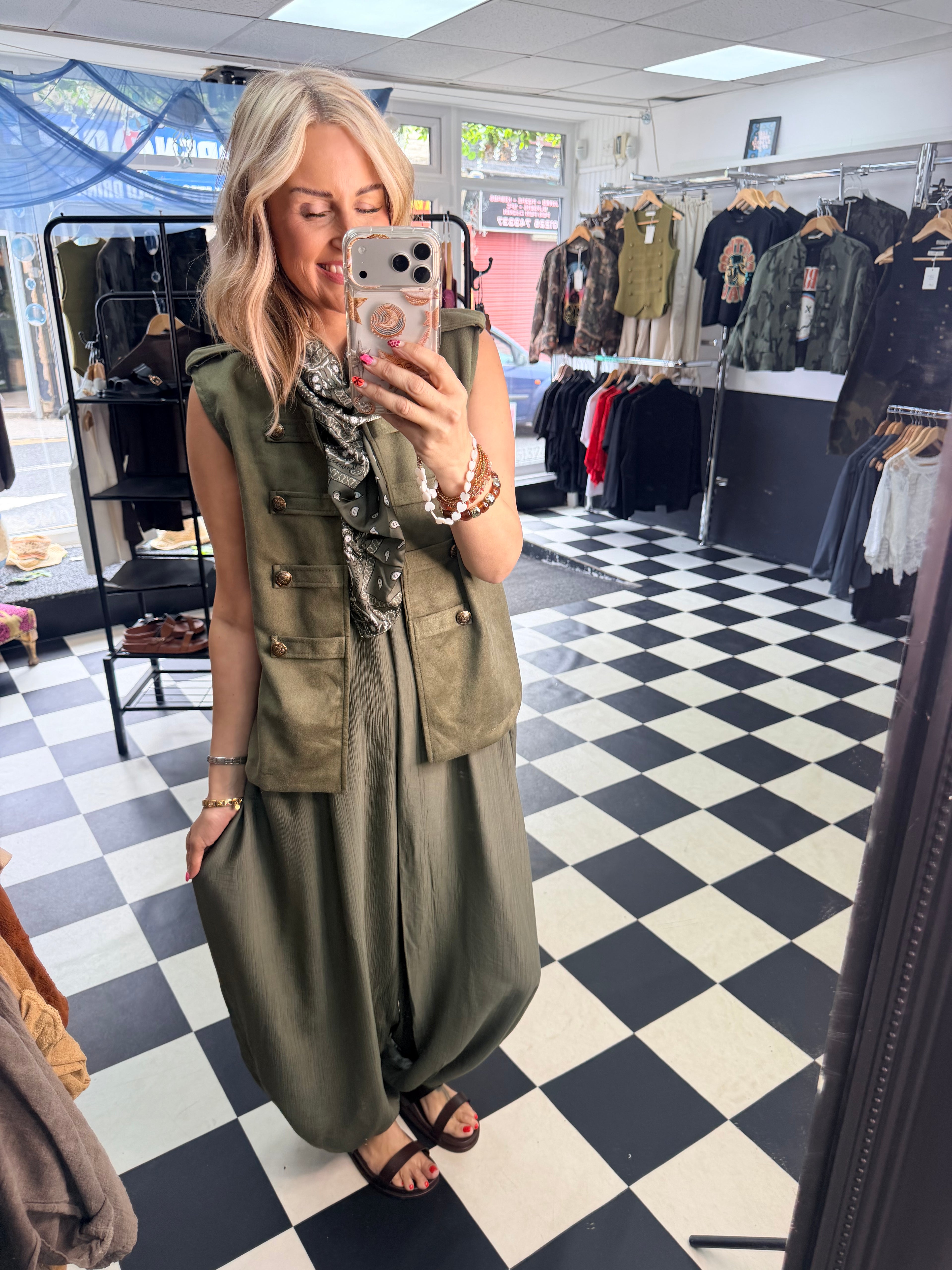 Bandana Scarf Jumpsuit Khaki