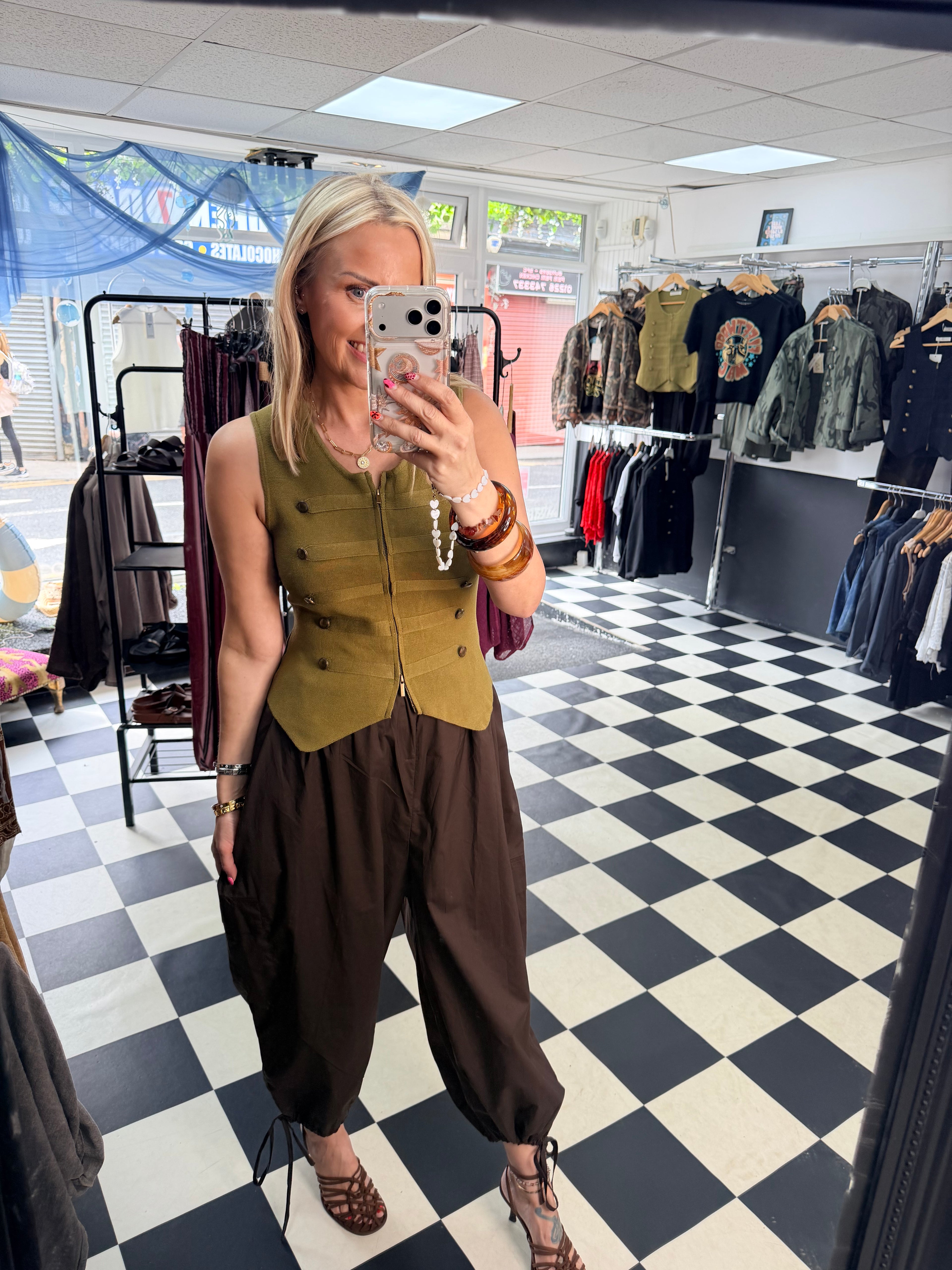 Double zip military waistcoat Green