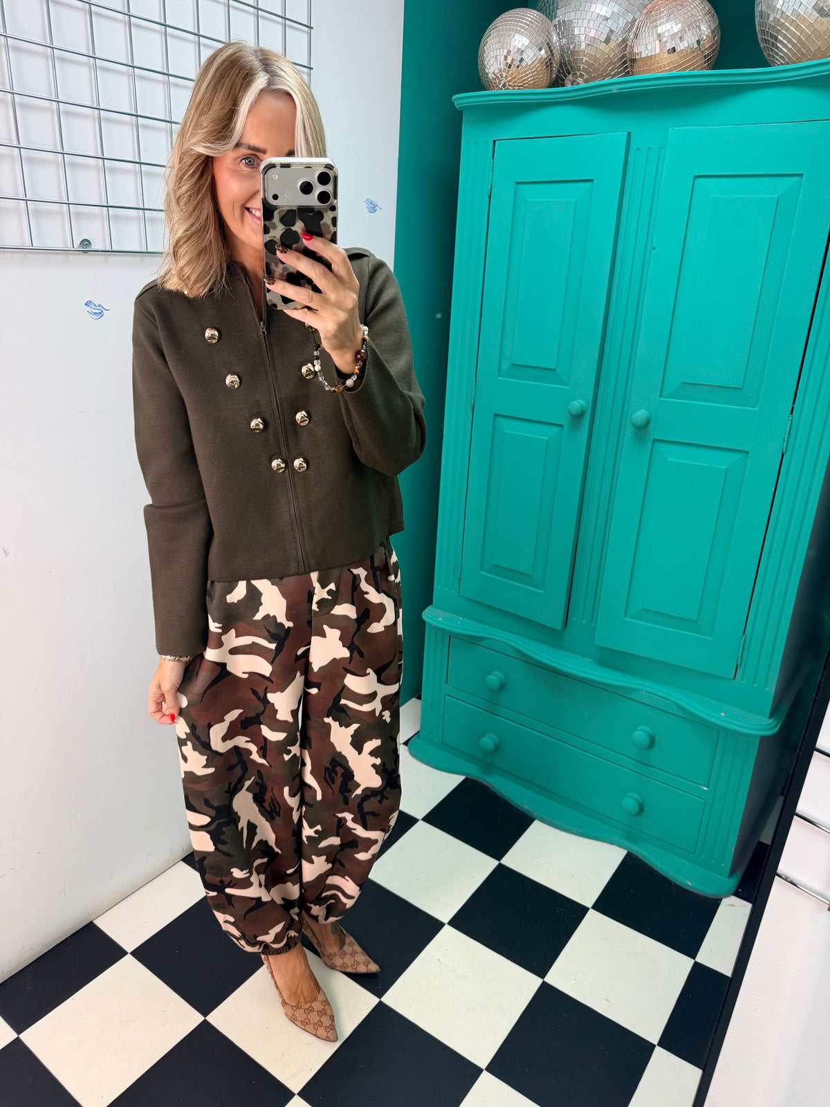 The Portia Military Style Cardigan Jacket Khaki