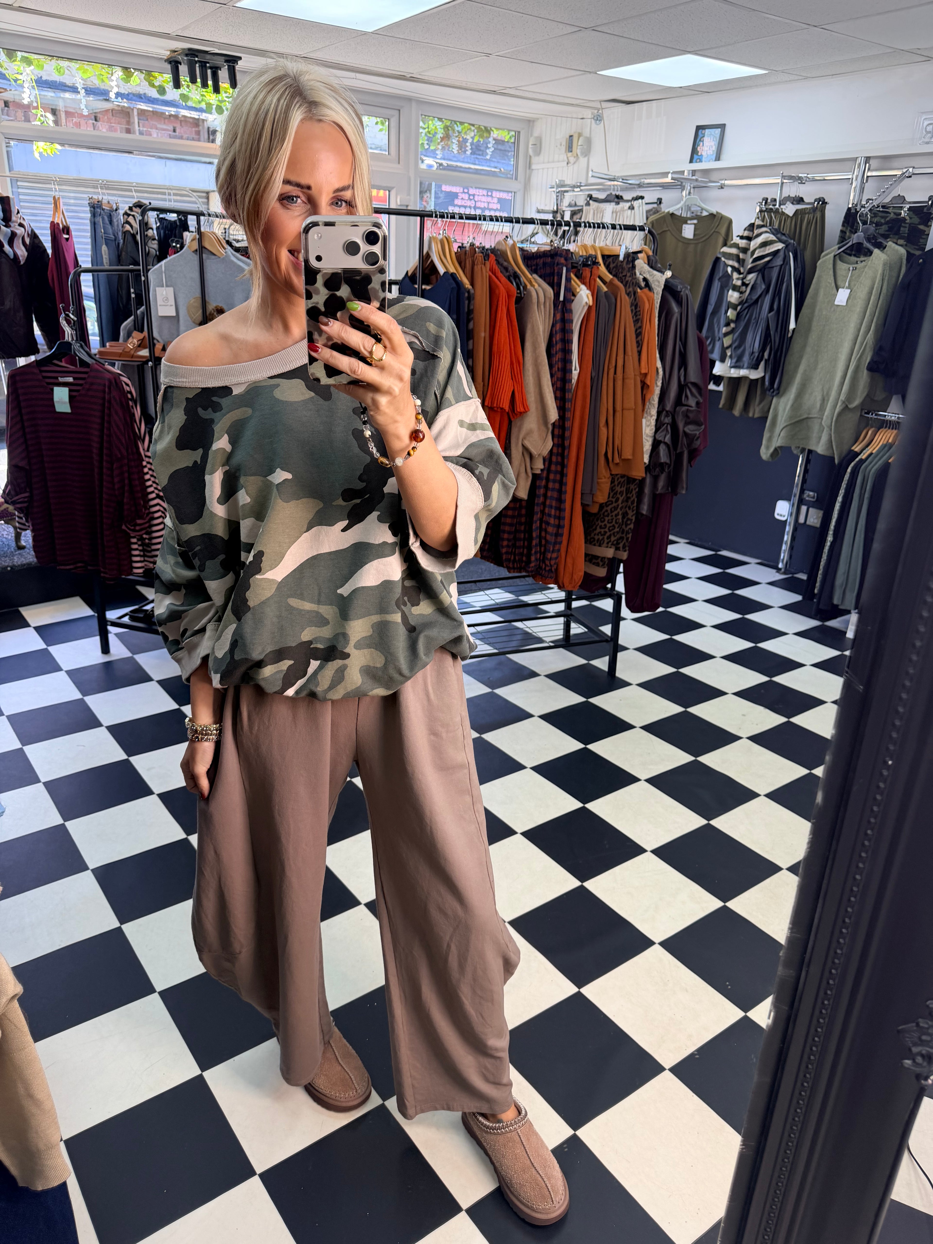 Slouchy Casual Top Camo Print