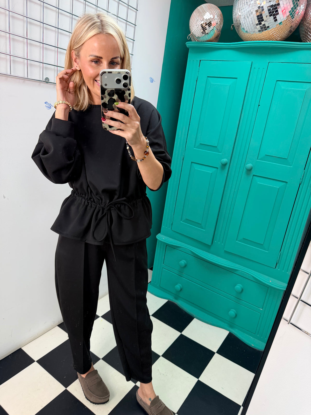 Tie Waist Co Ord Black