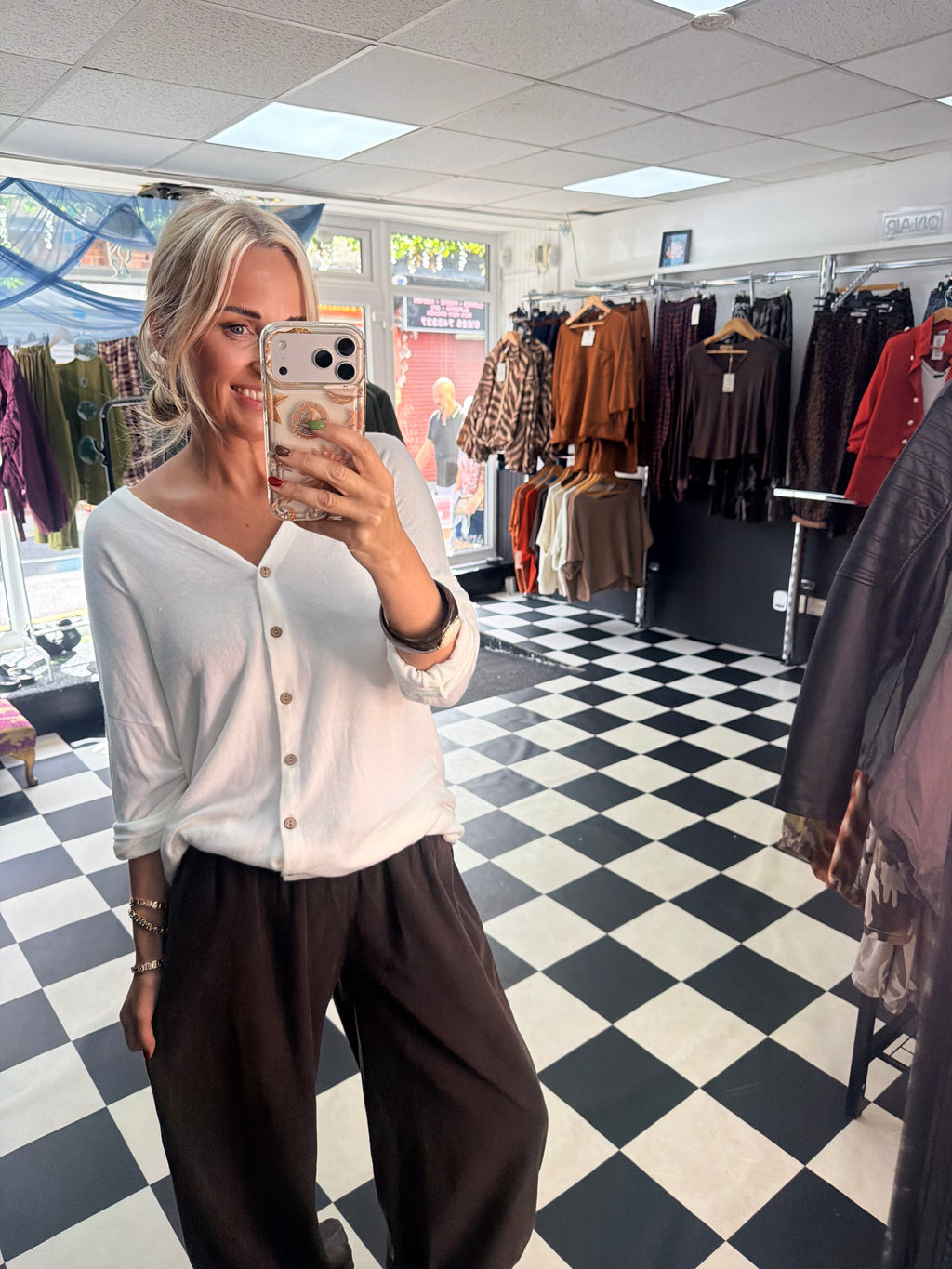 V Neck Cardigan White
