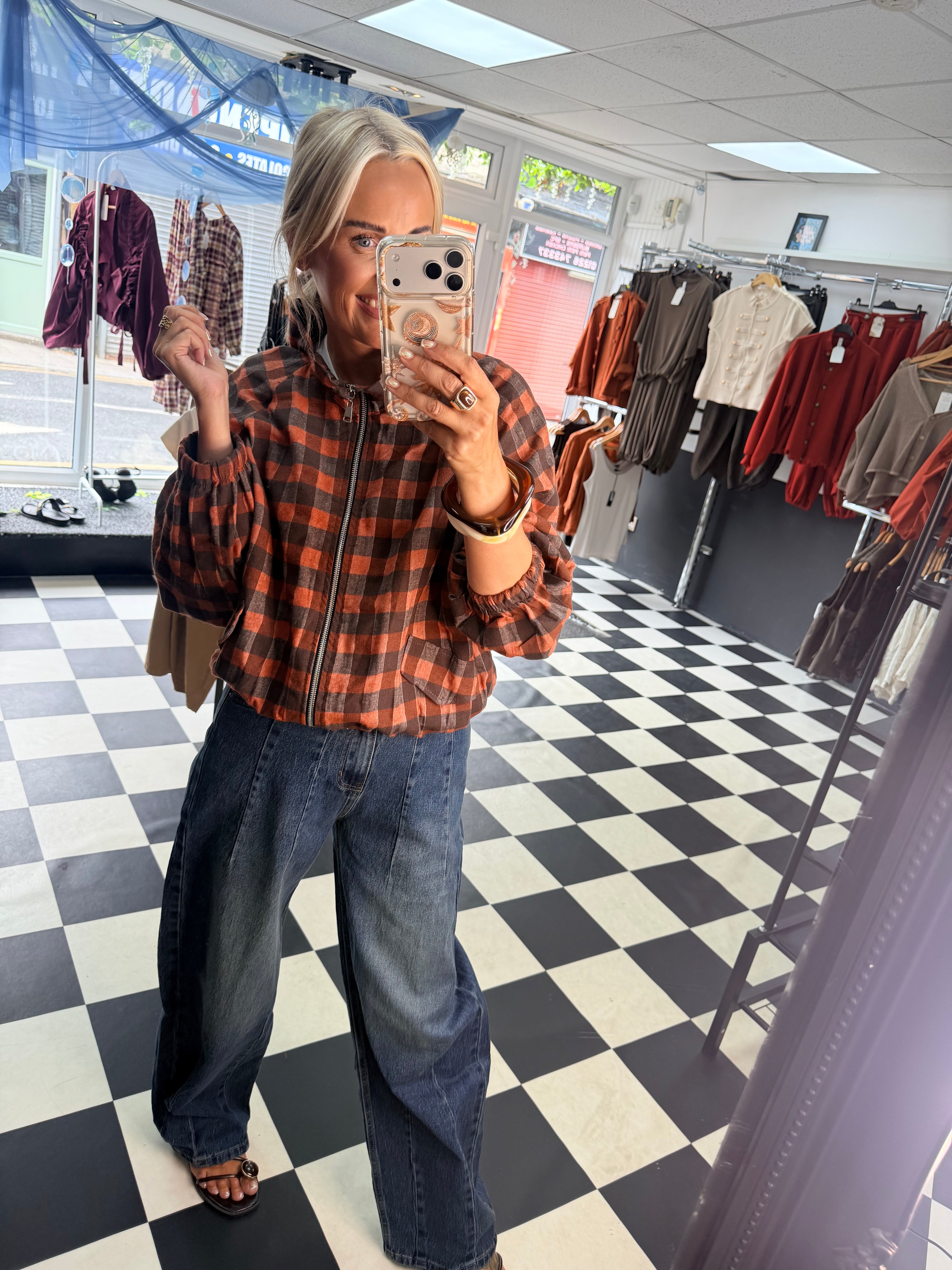 Check Bomber Jacket Rust
