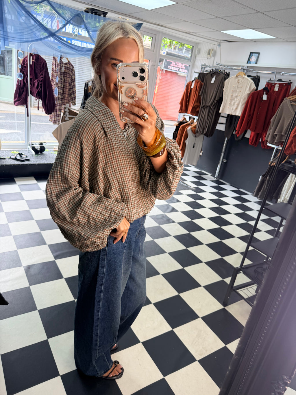 Plaid Slouchy Bomber Khaki