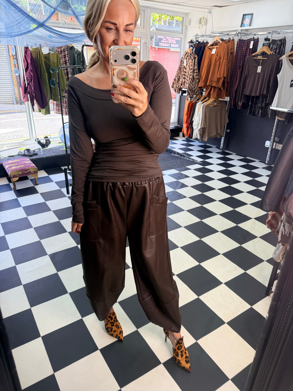 PU Tulip Trousers Chocolate