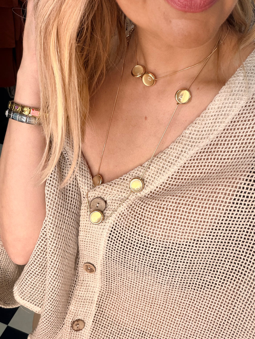 Gold long circle necklace