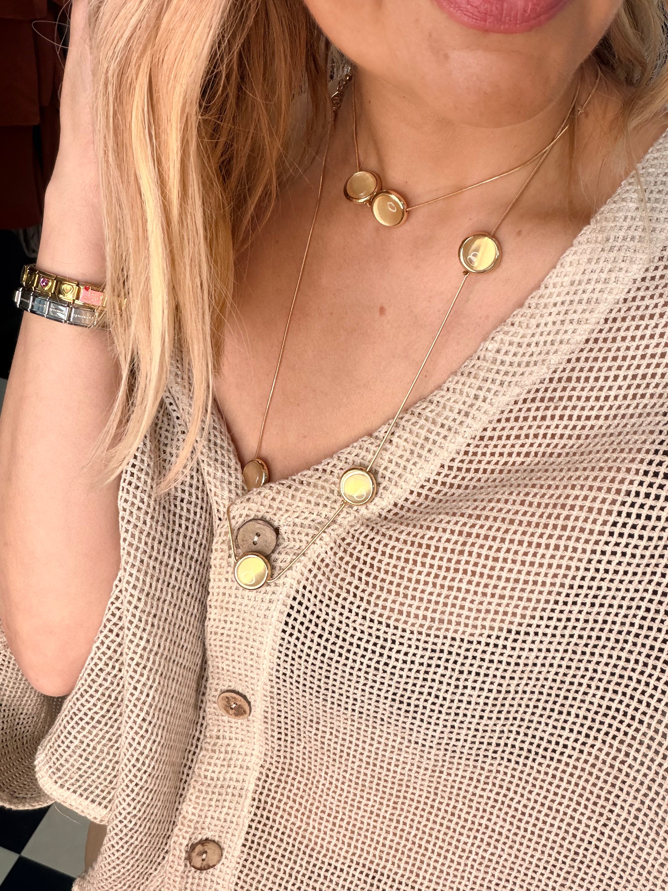 Gold long circle necklace