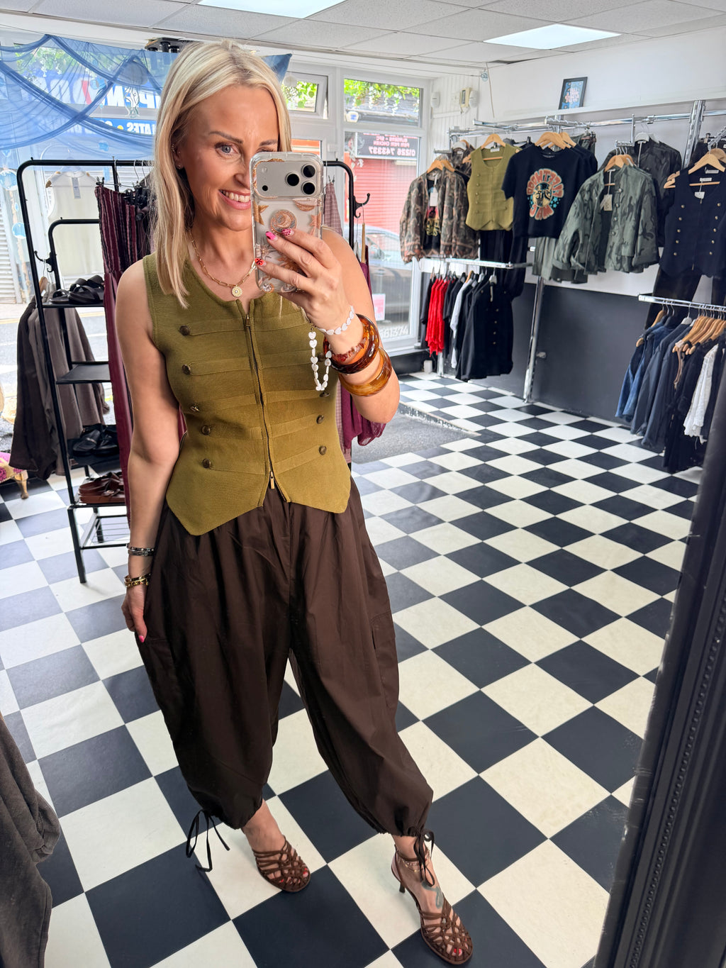 Double zip military waistcoat Green