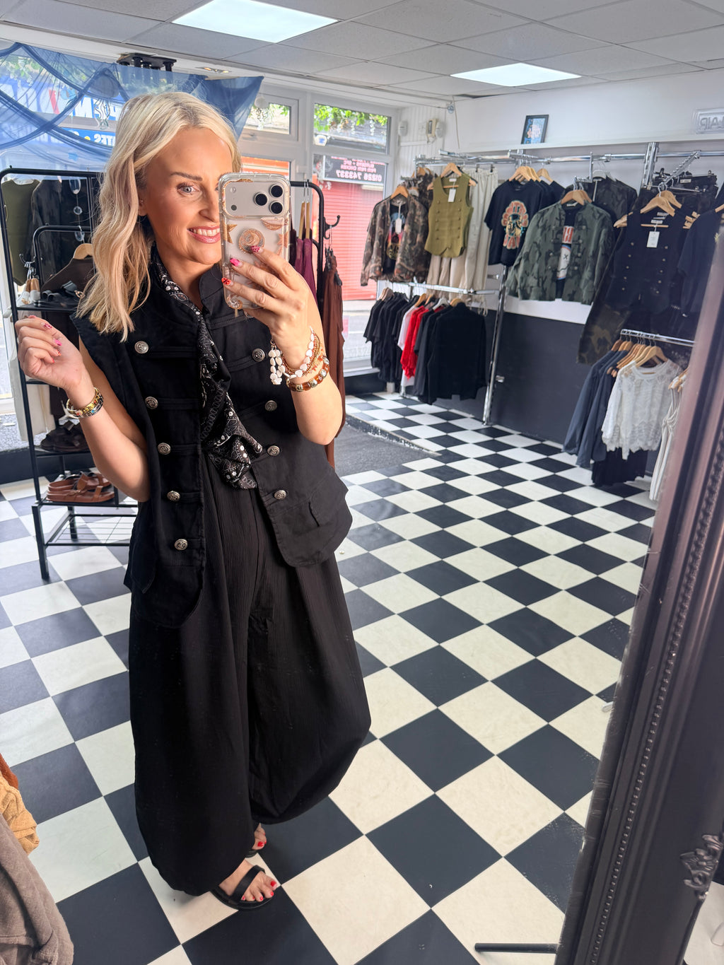 Denim Military Waistcoat Black