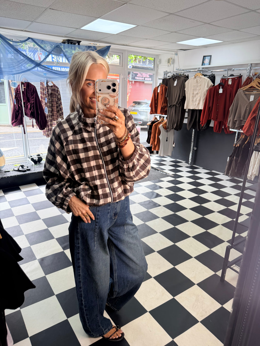 Check Bomber Jacket Chocolate