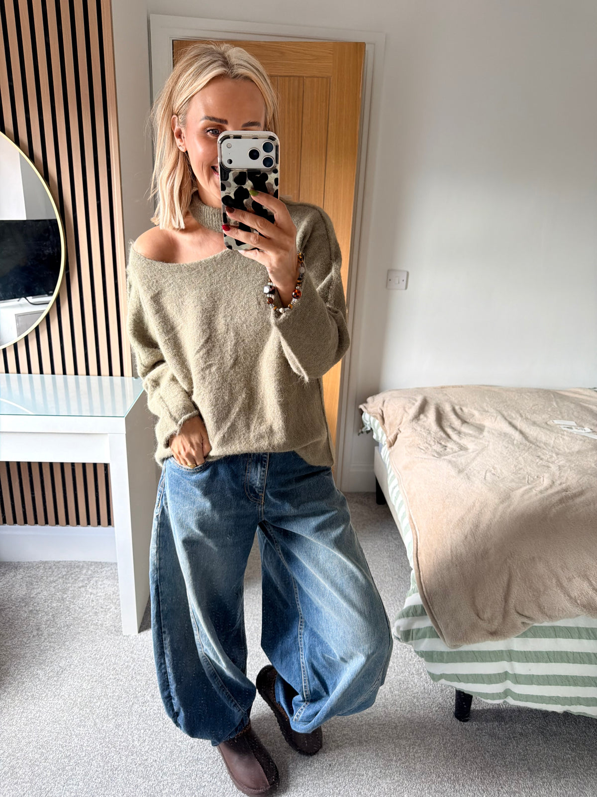 Slash Neck Jumper Sage