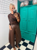 Bella Faux Leather Barrel Trousers Chocolate
