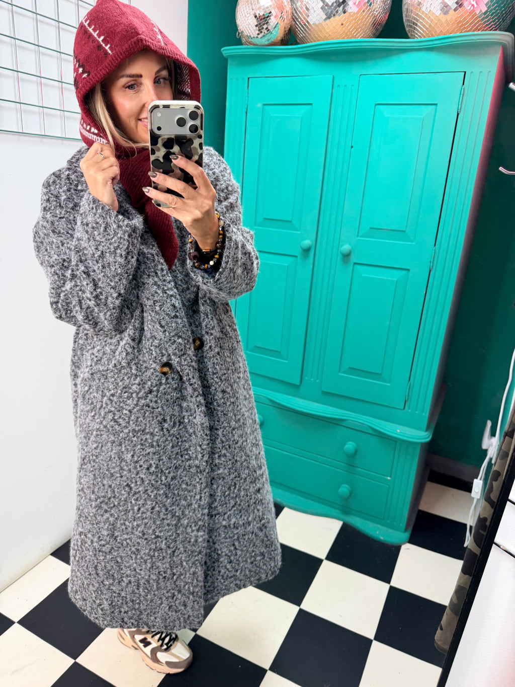 Oversized cosy knit coat - Grey