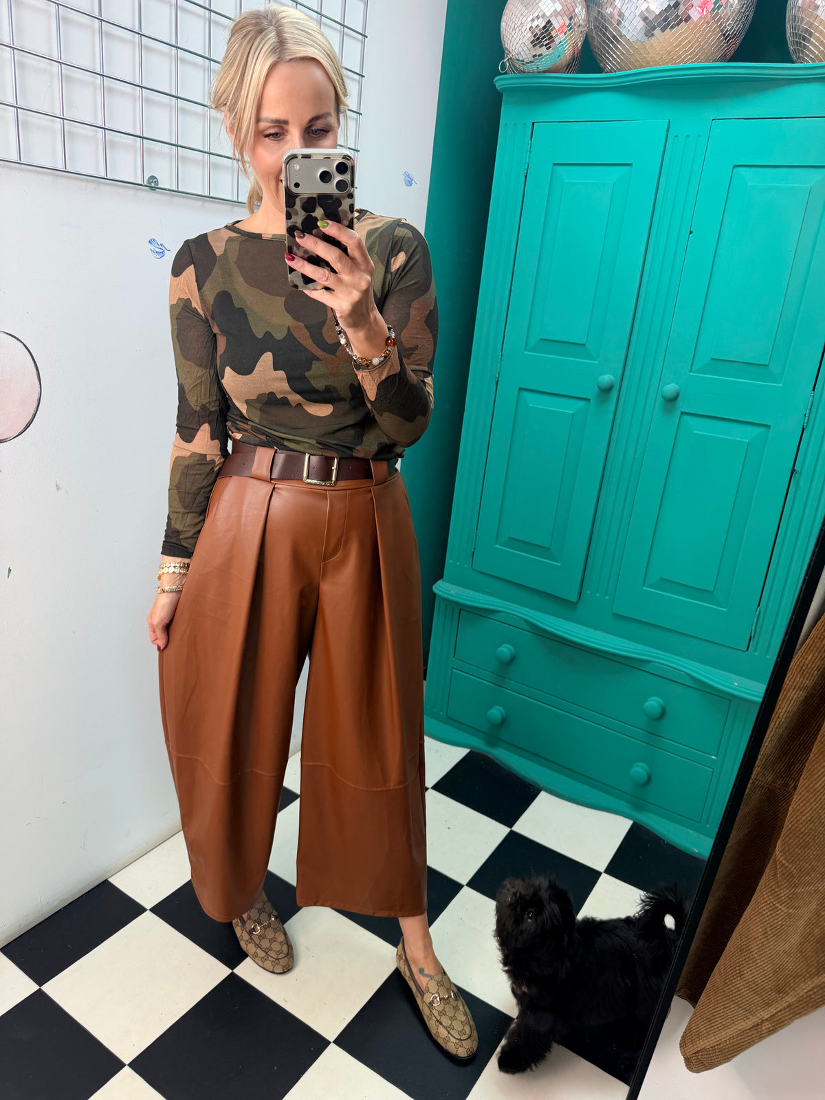 Cashmere Blend Camo Top Green/Chocolate