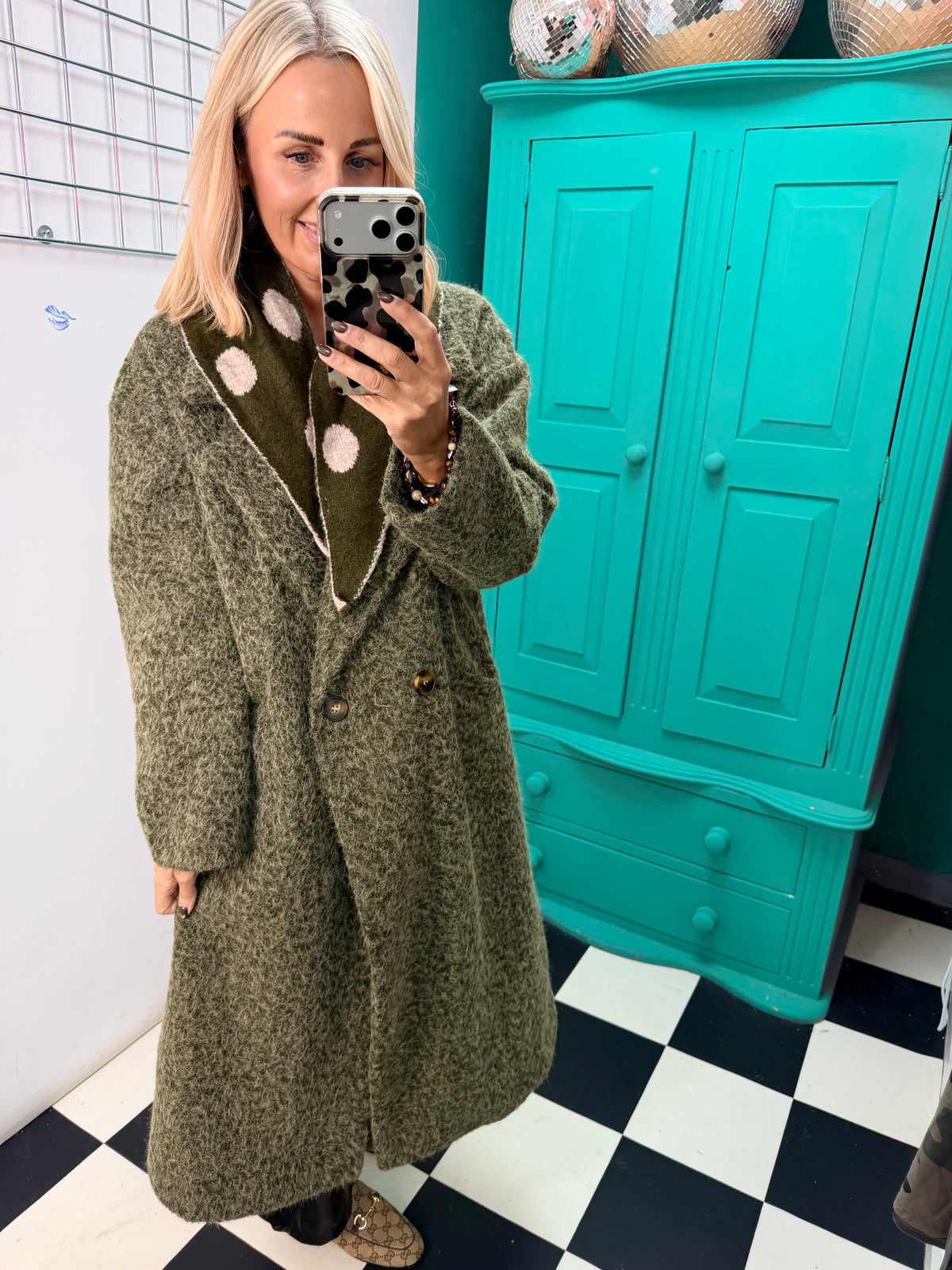 Khaki Polka dot knit scarf