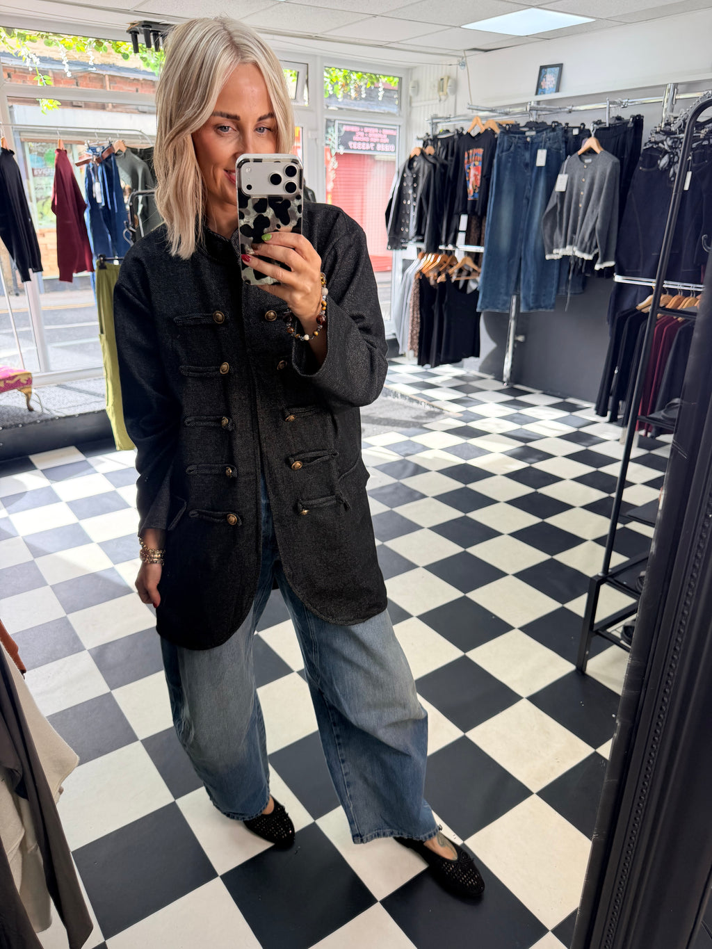 Herringbone Military Jacket Black