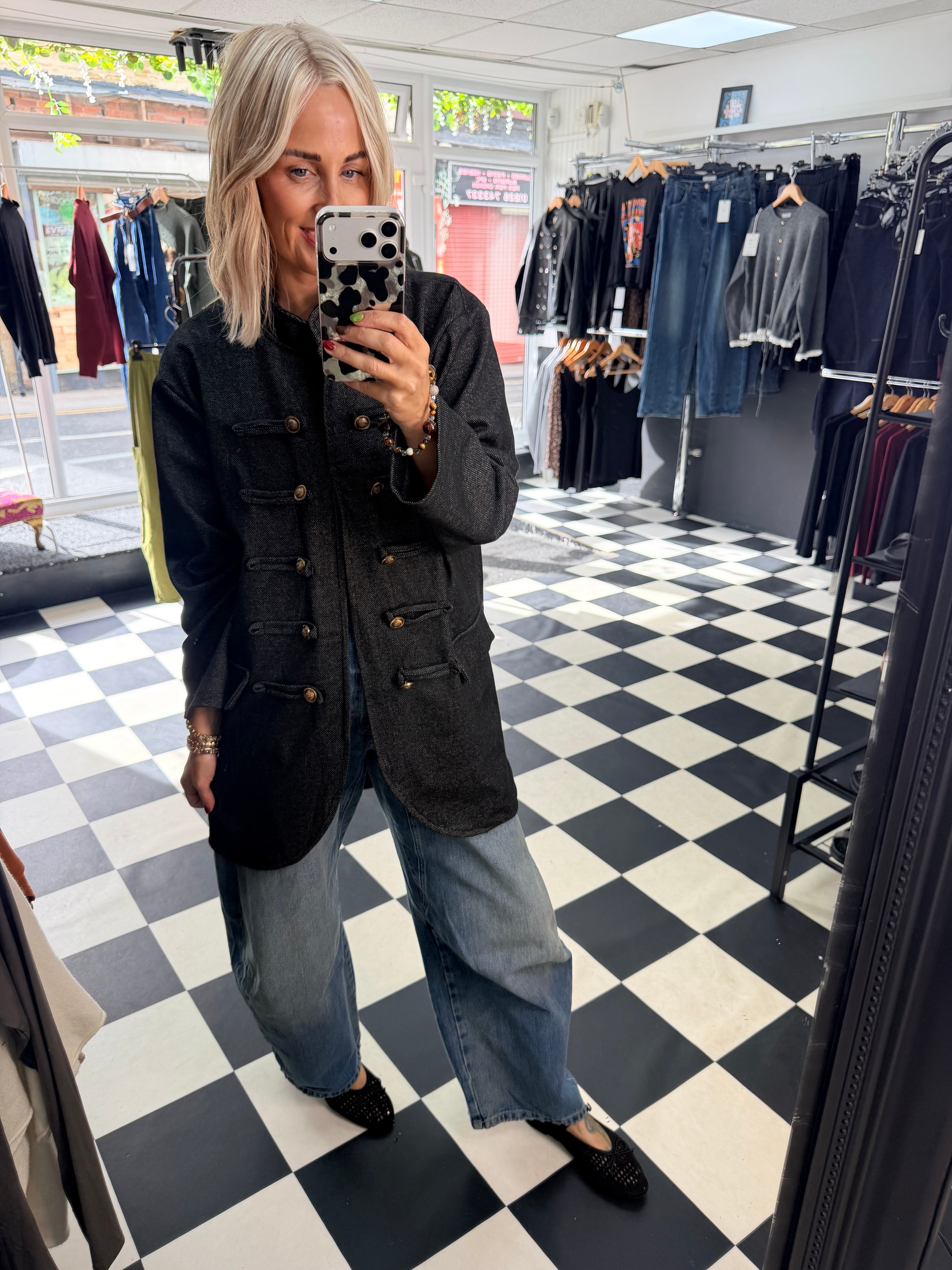 Herringbone Military Jacket Black