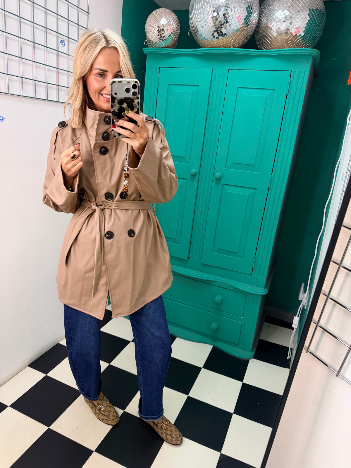 PU Midi Trench Coat Cream