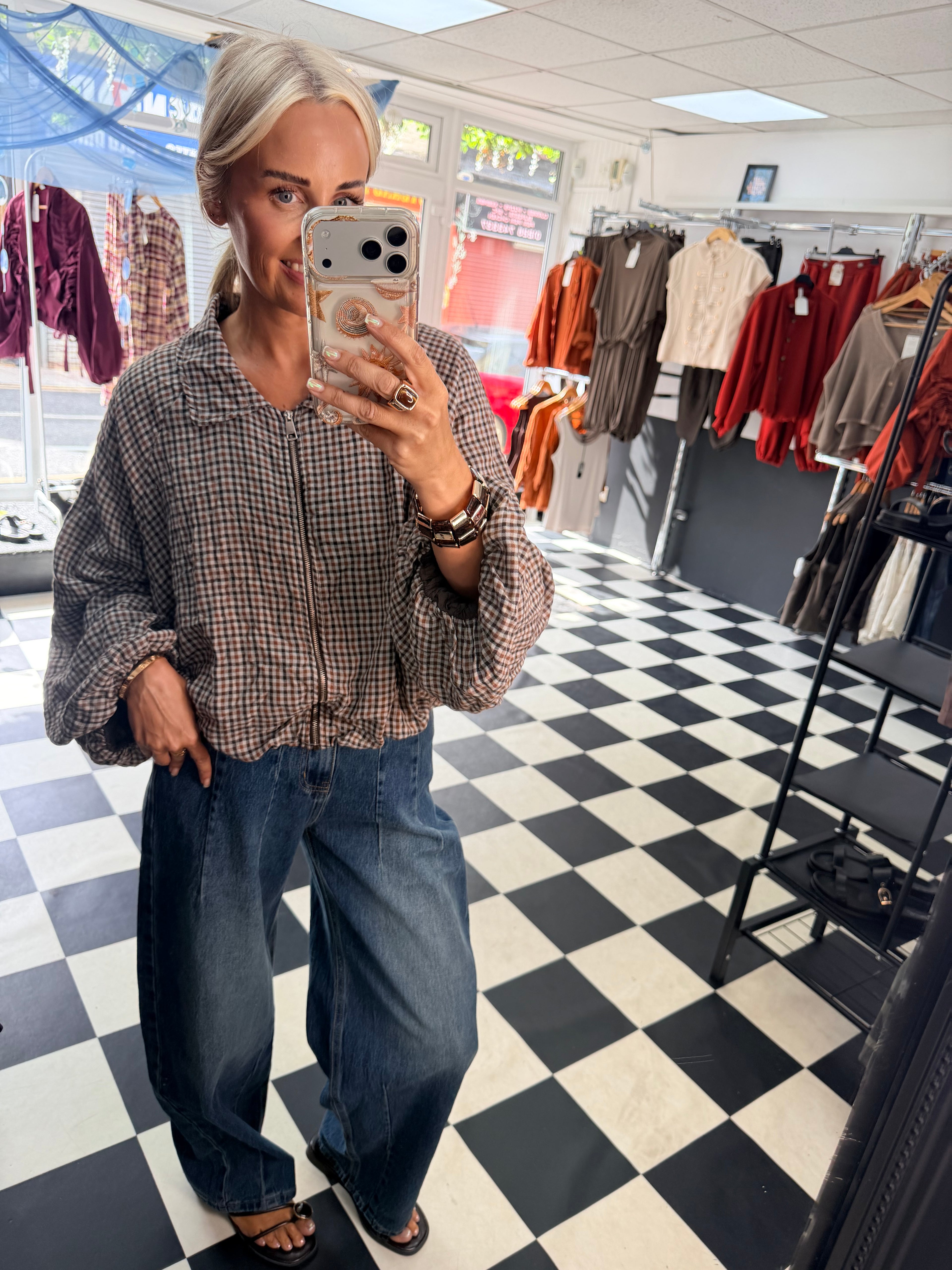 Plaid Slouchy Bomber Chocolate