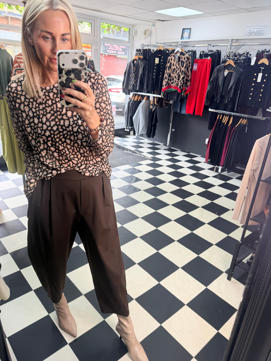 Animal Mesh Top Black and Tan