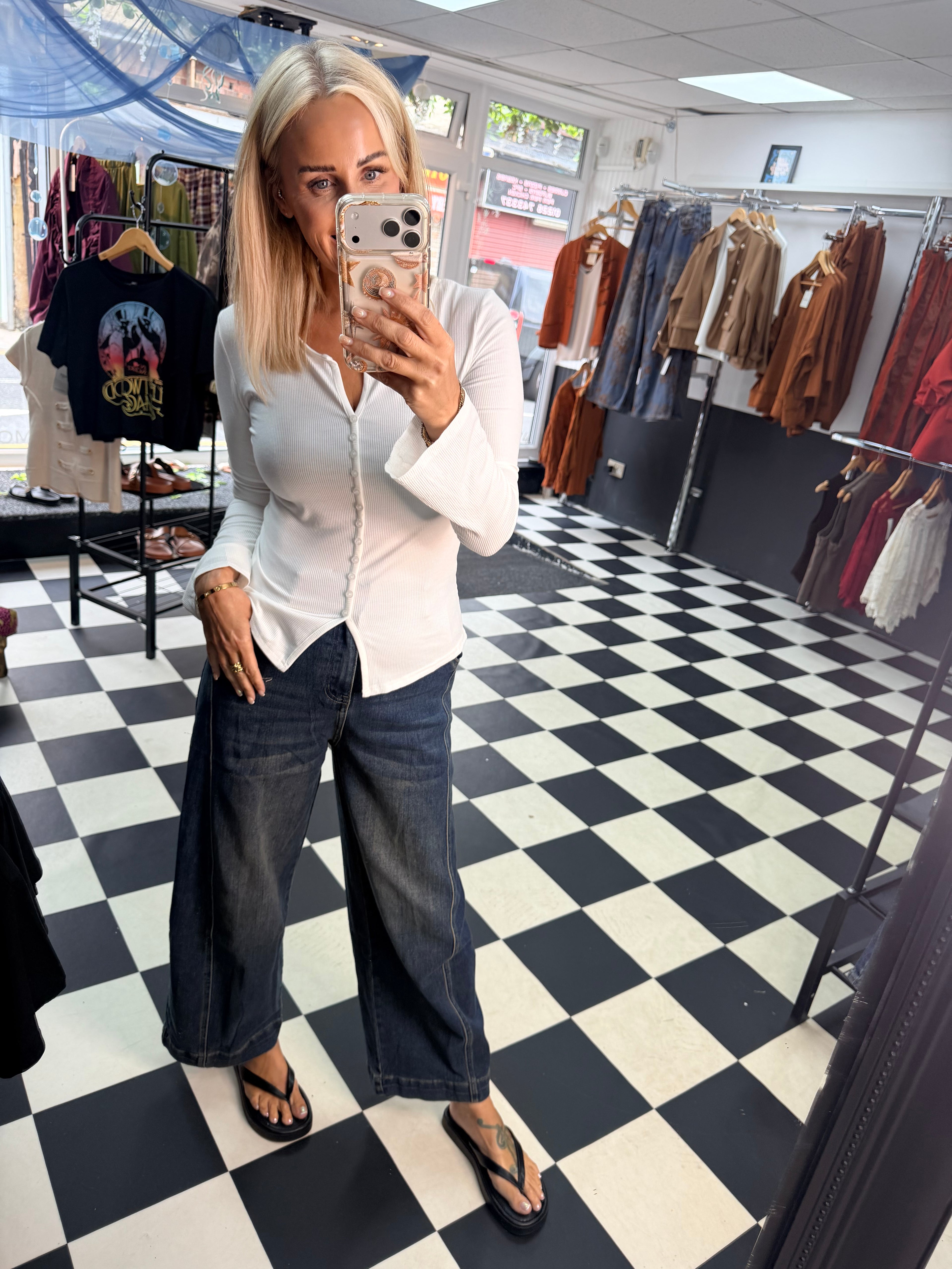 Button Long Sleeve Top White