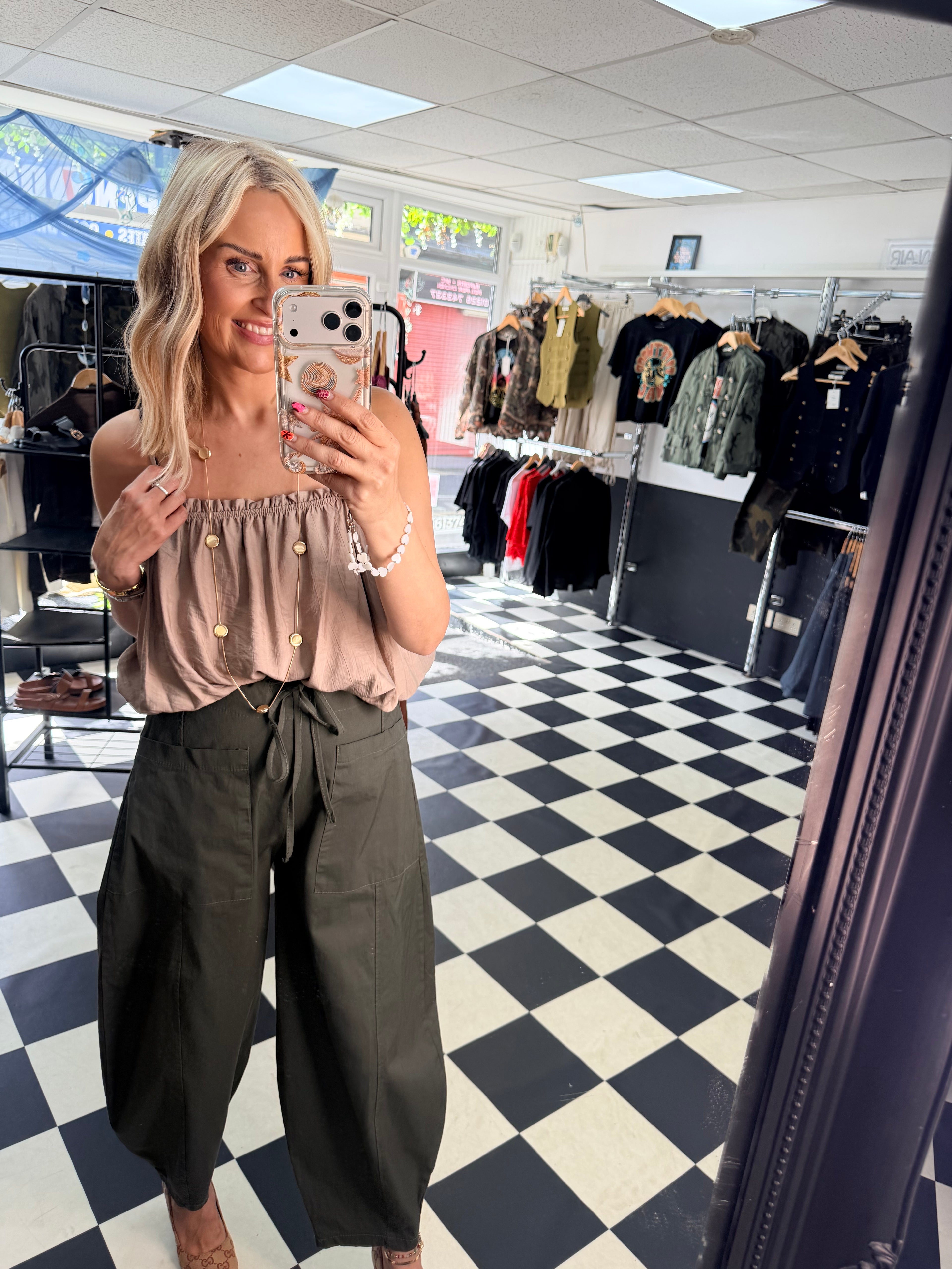 Barrel Leg Trousers Khaki