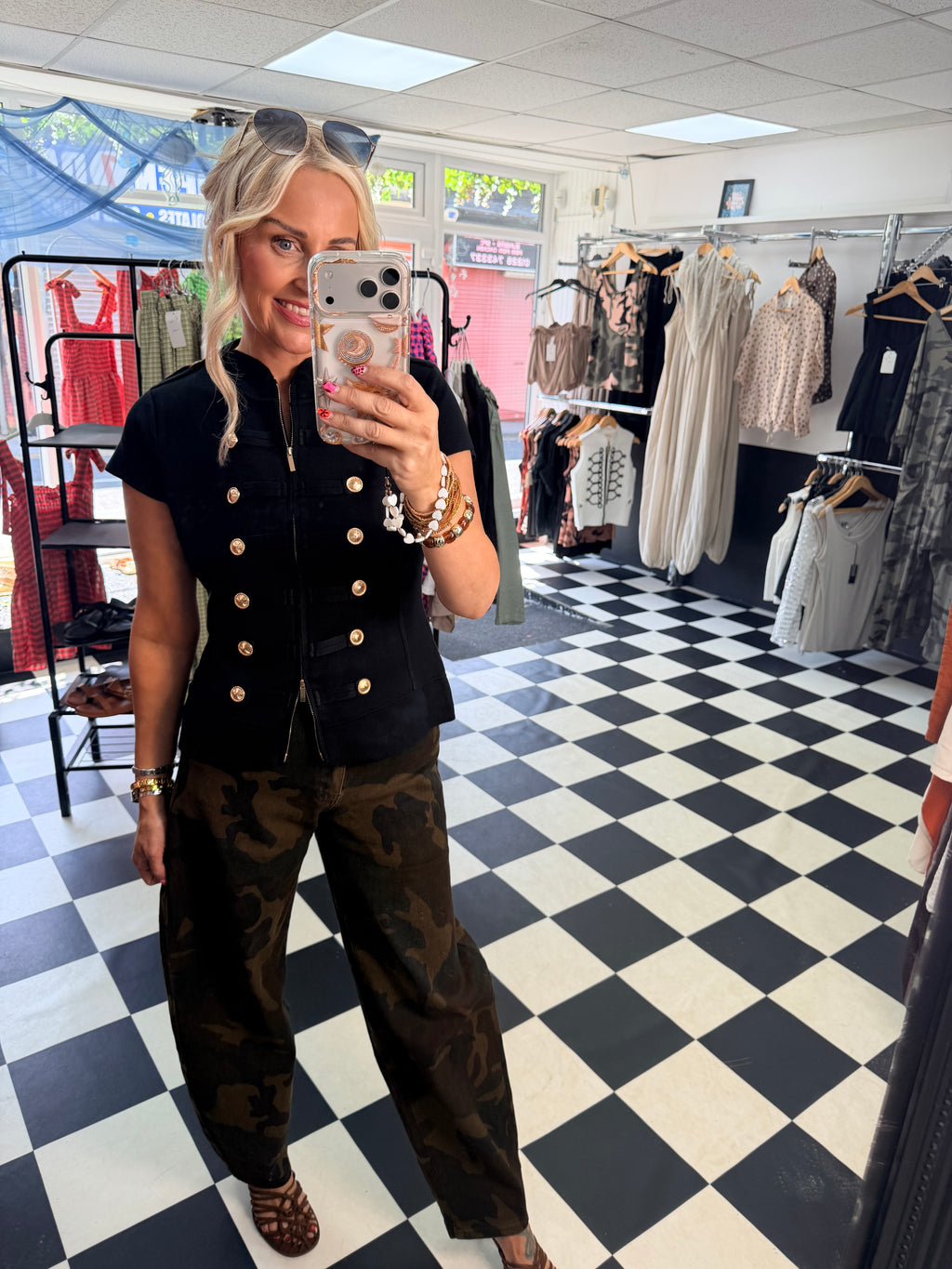 Military Cap Sleeve Waistcoat Black