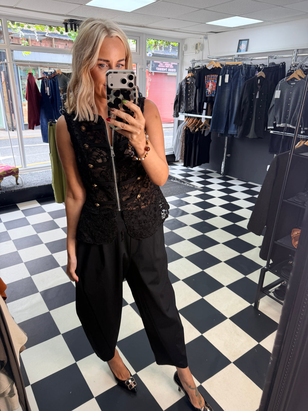 Lace Military Waistcoat Black