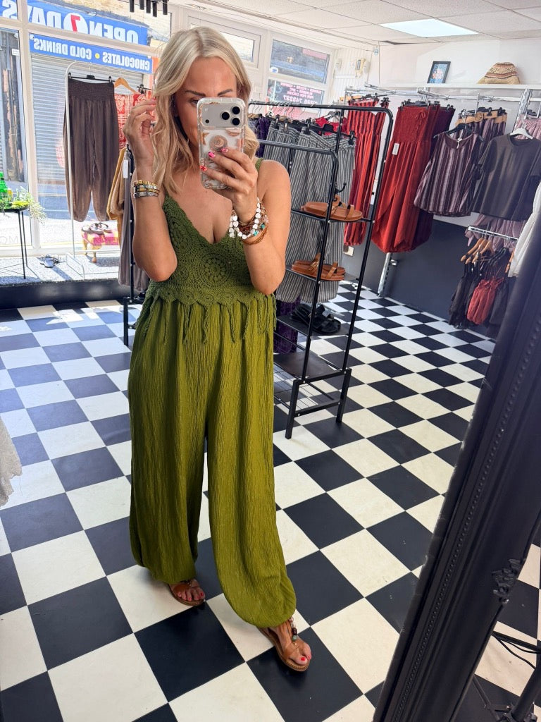 Wrap Crinkle Jumpsuit Green