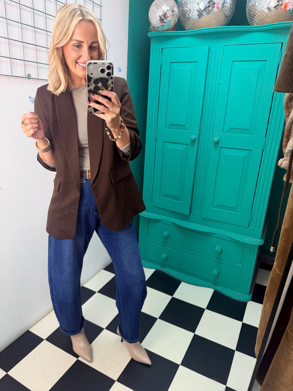 Ruched Sleeve Blazer Chocolate