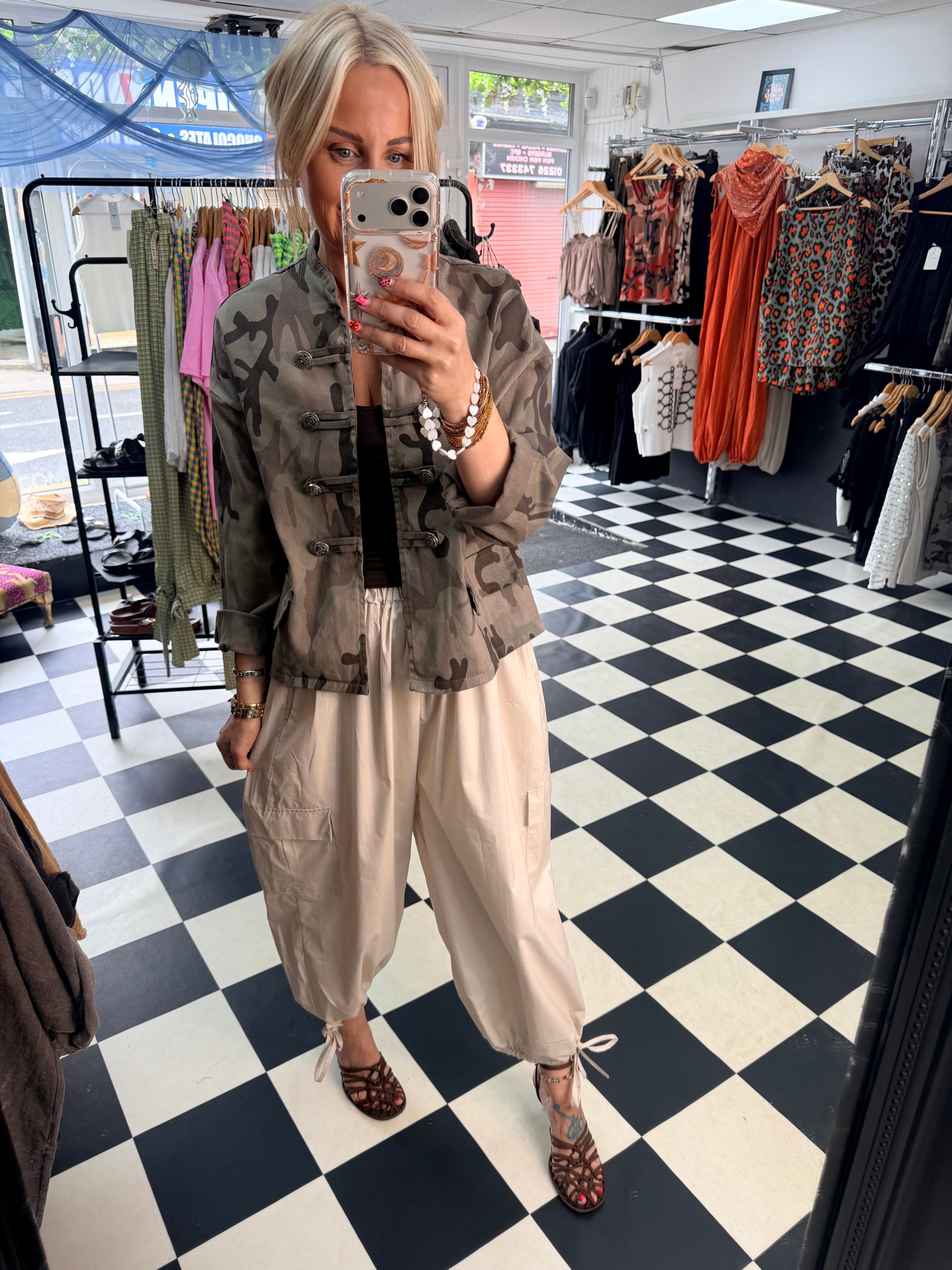 Camo Denim Military Jacket Mocha