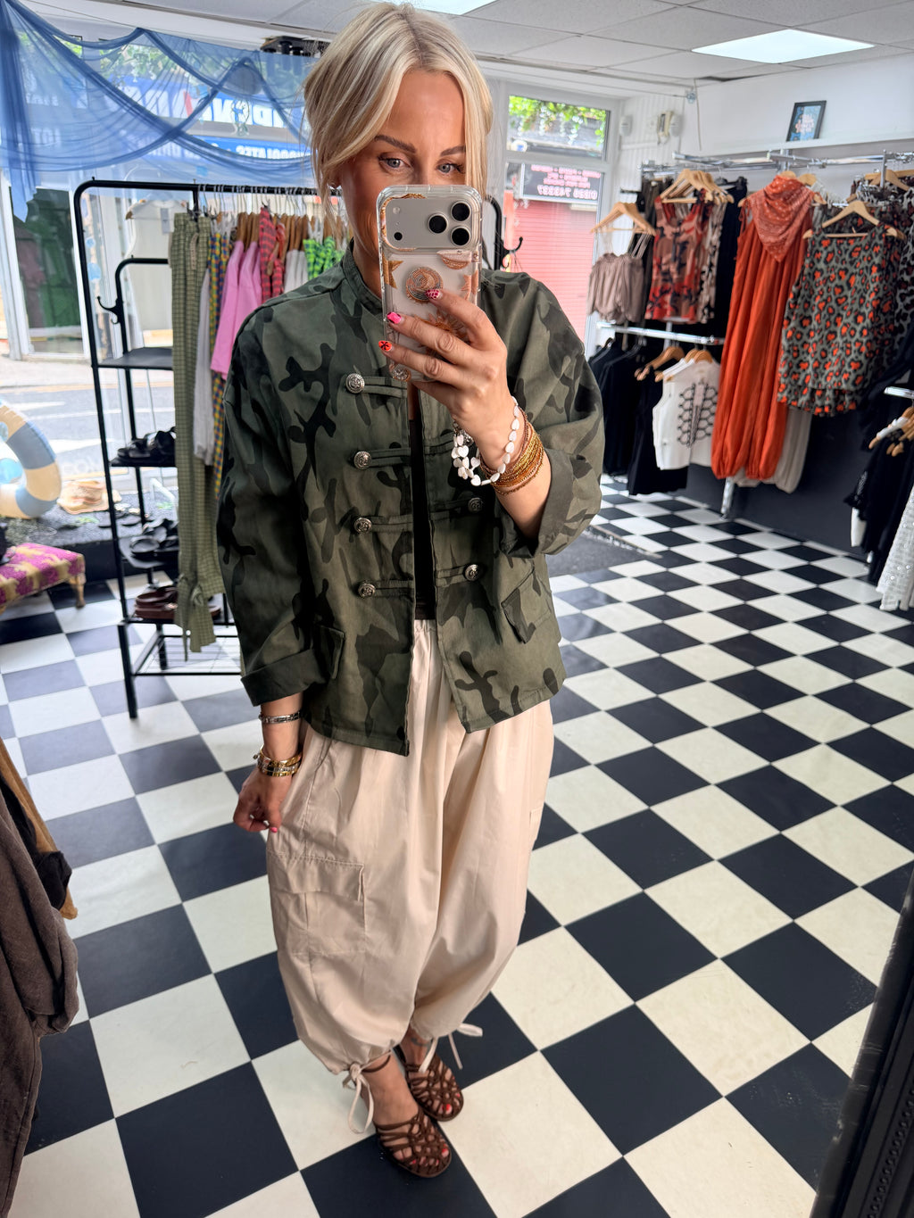 Camo Denim Military Jacket Khaki
