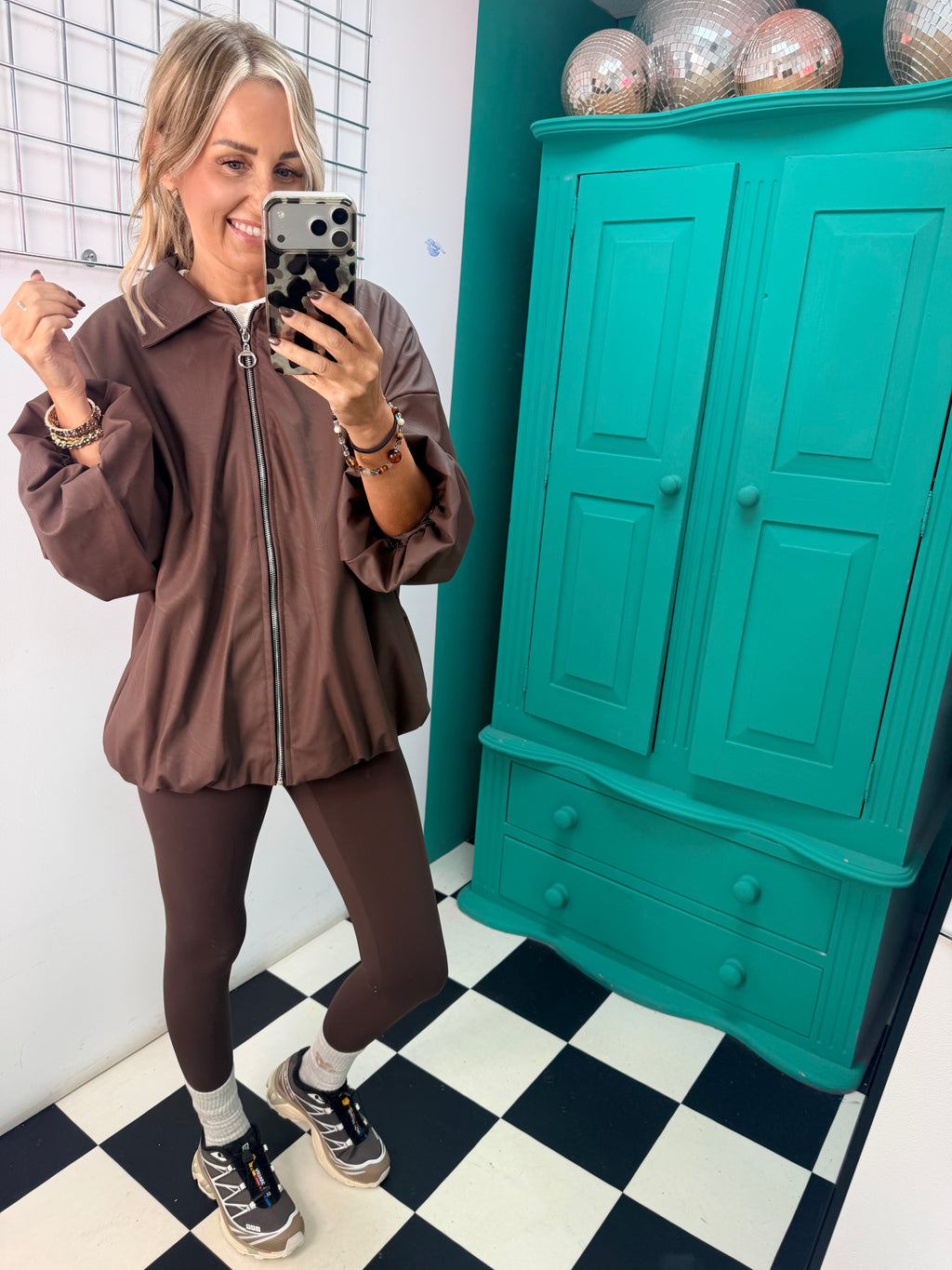 City Chic Leather-Look Bomber Jacket Chocolate Special Buy