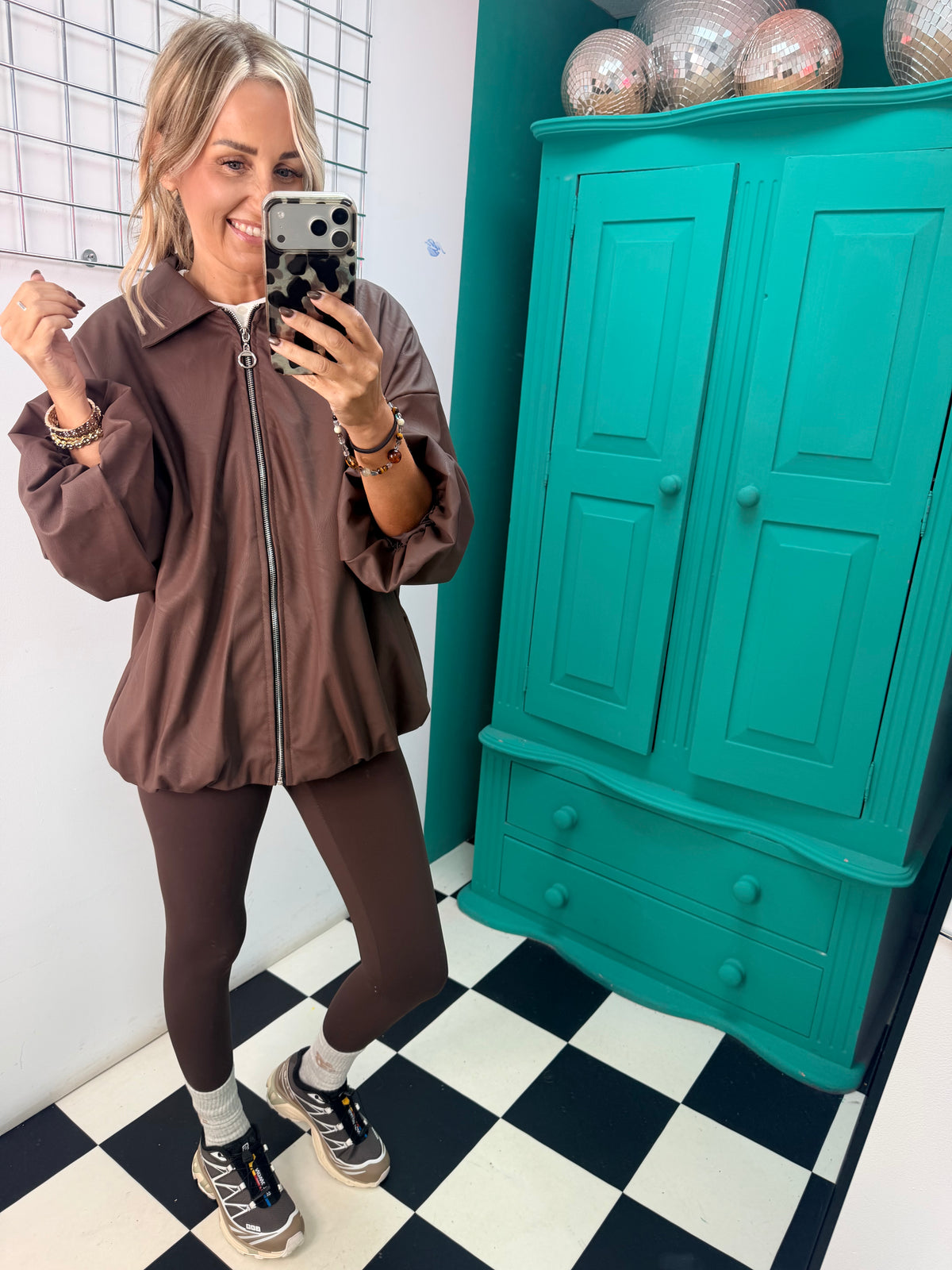 City Chic Leather-Look Bomber Jacket Chocolate Special Buy