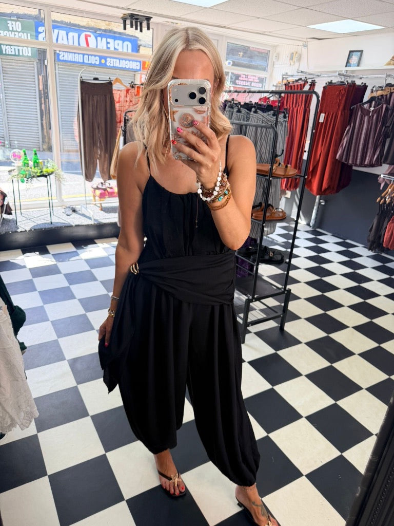 Wrap Crinkle Jumpsuit Black