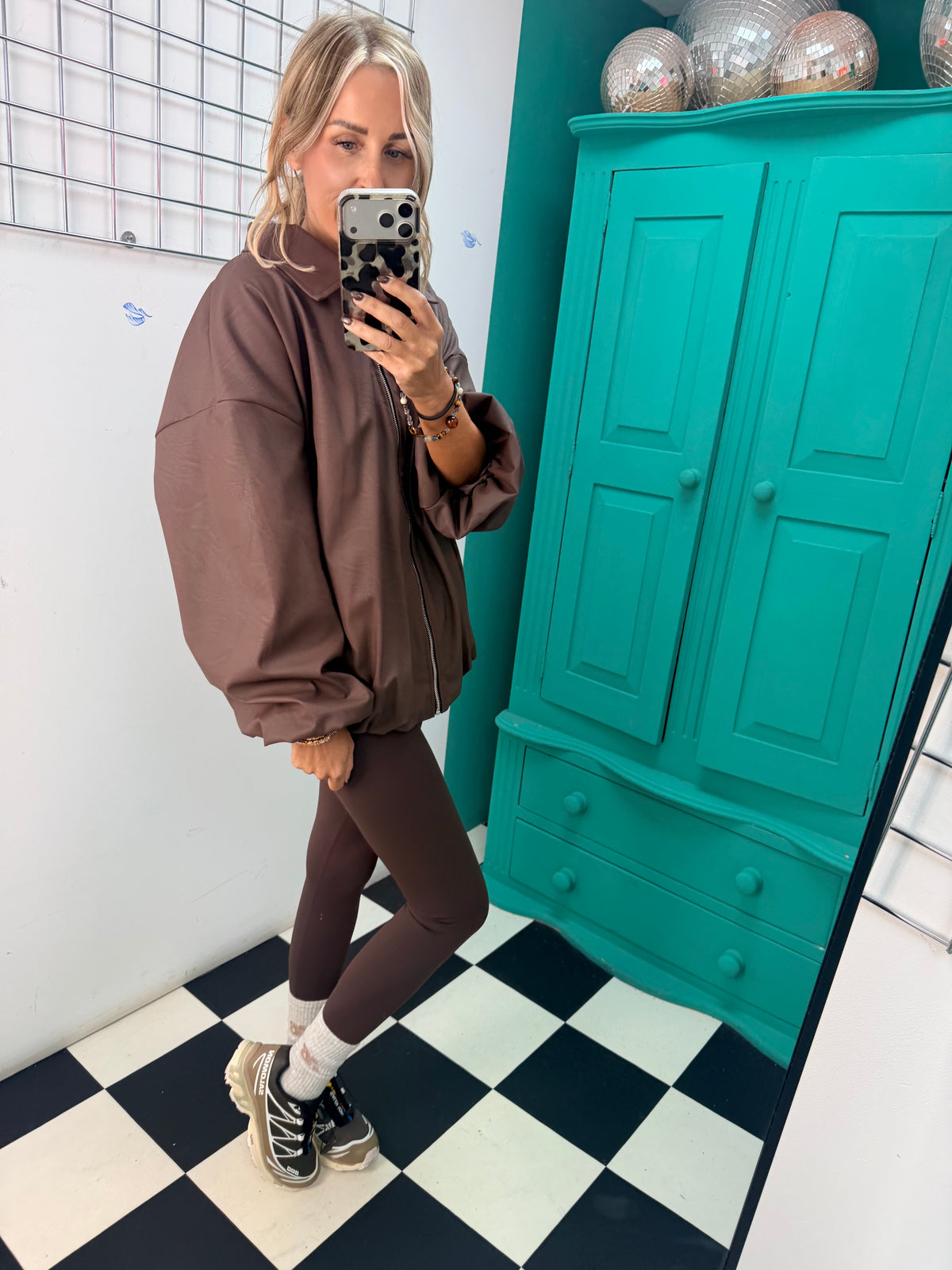 City Chic Leather-Look Bomber Jacket Chocolate Special Buy