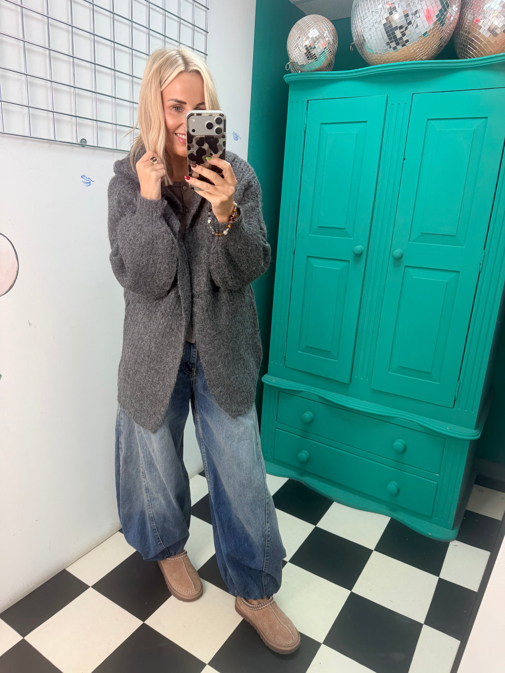 Chunky Hooded Cardigan Grey