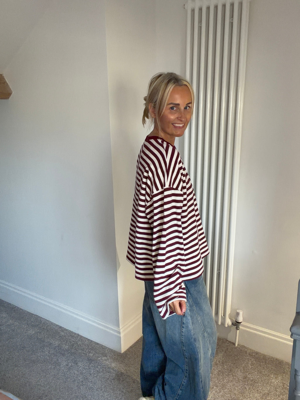 Weekend slouch stripe Wine and Cream Special Buy