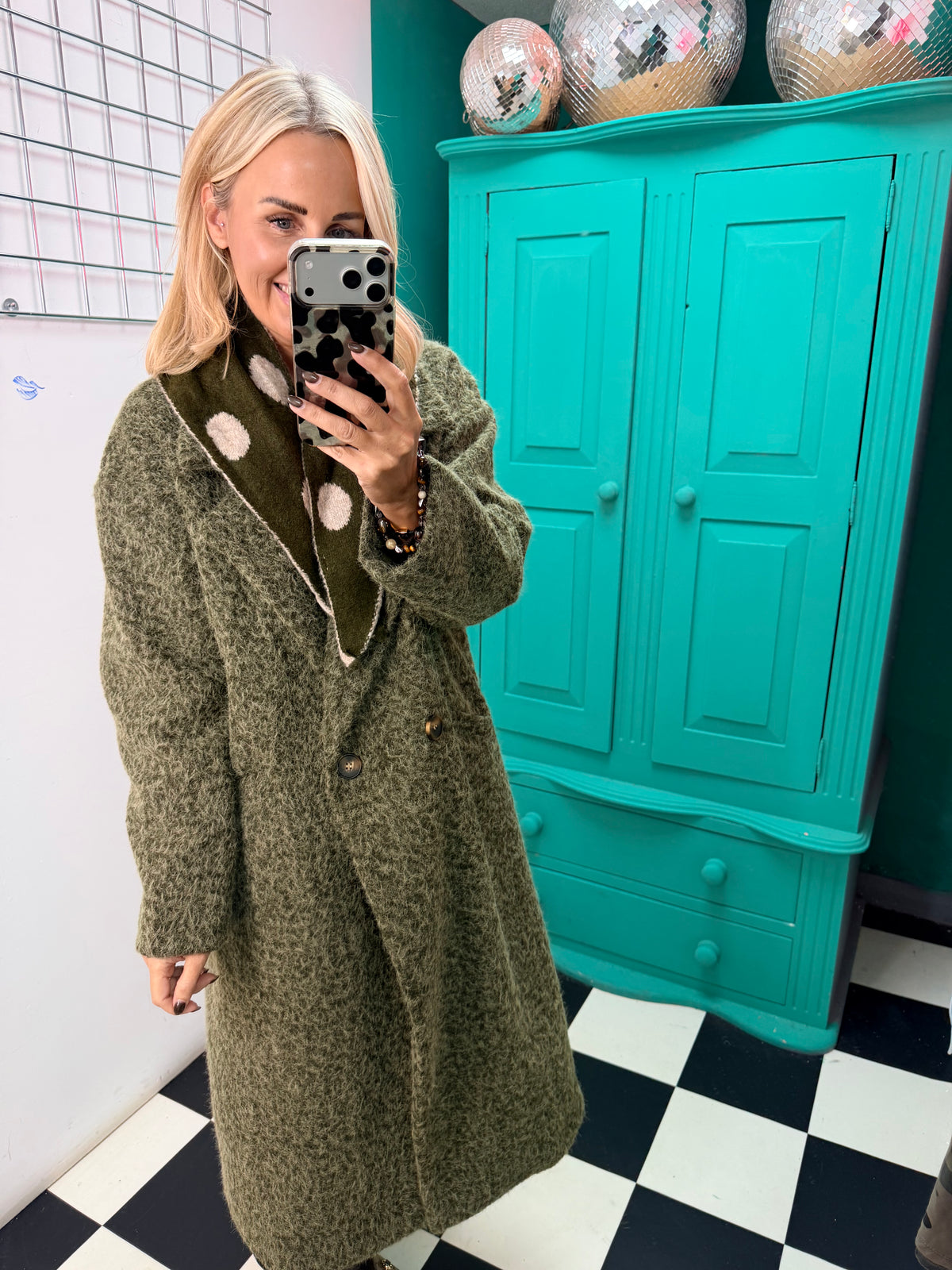 Oversized cosy knit coat - Khaki