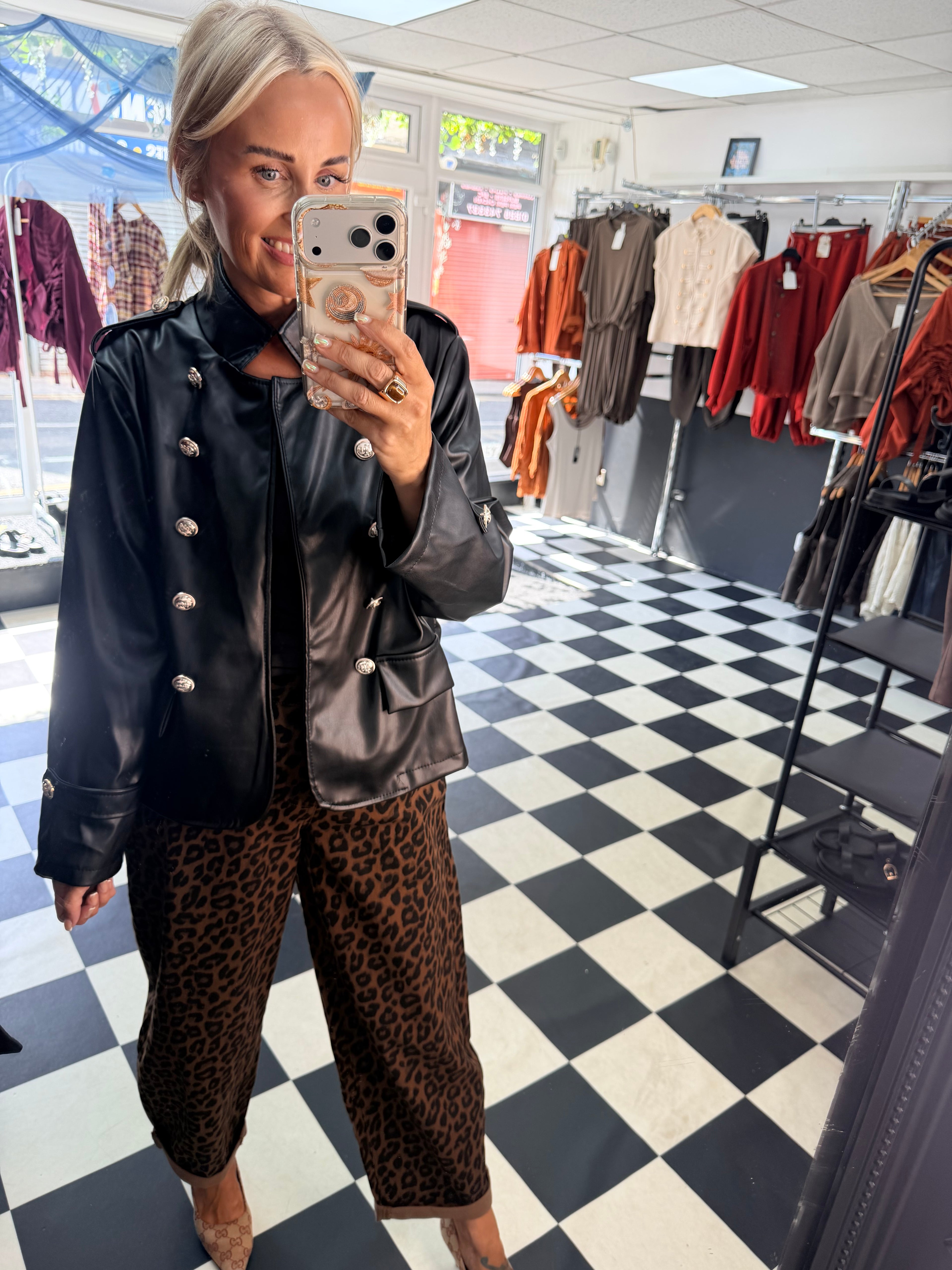 Boxy Style Pu Blazer Black